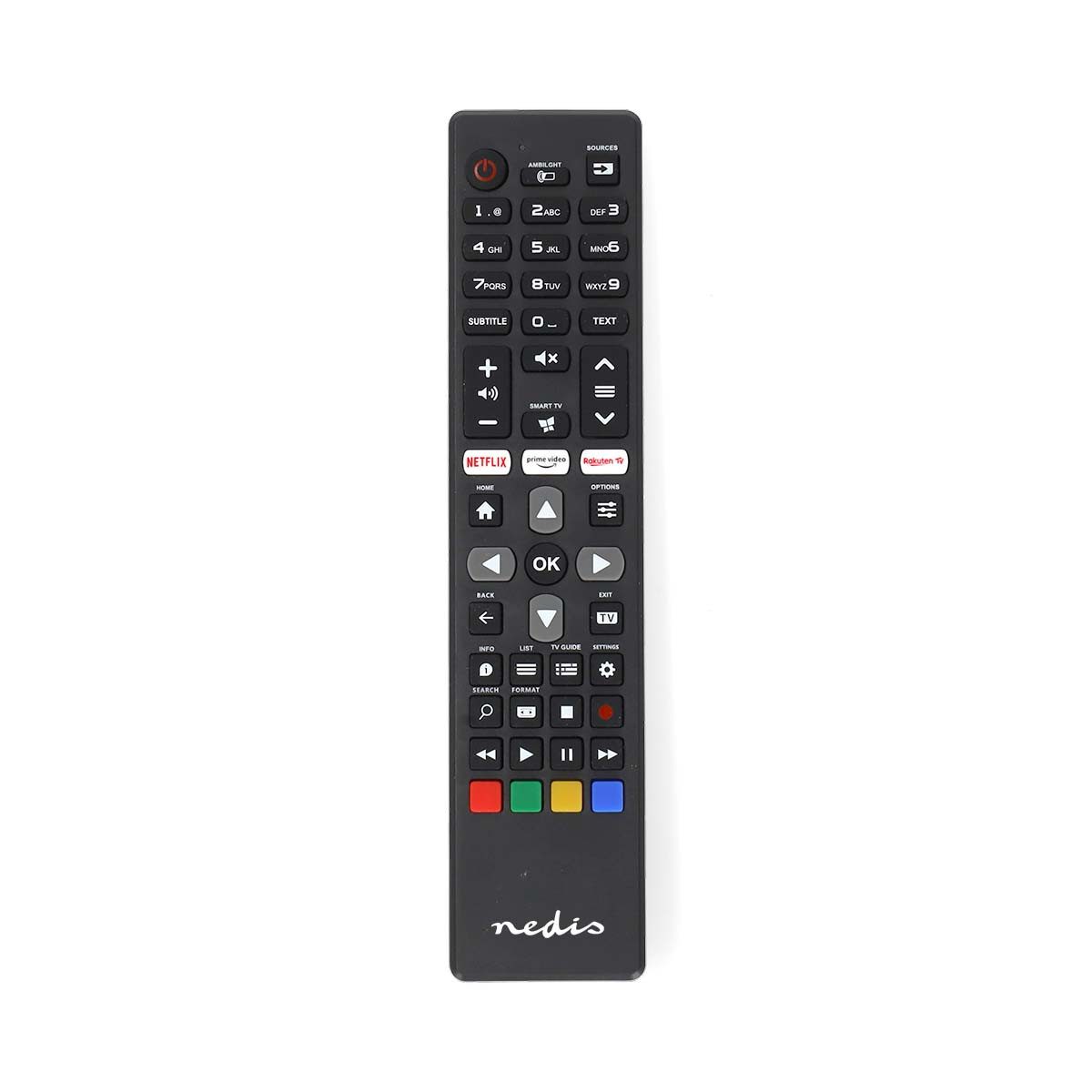 Nedis TVRC45PHBK Universal-Fernbedienung (Infrarot, vorprogrammiert, Netflix/Prime/Rakuten TV Shortcut)
