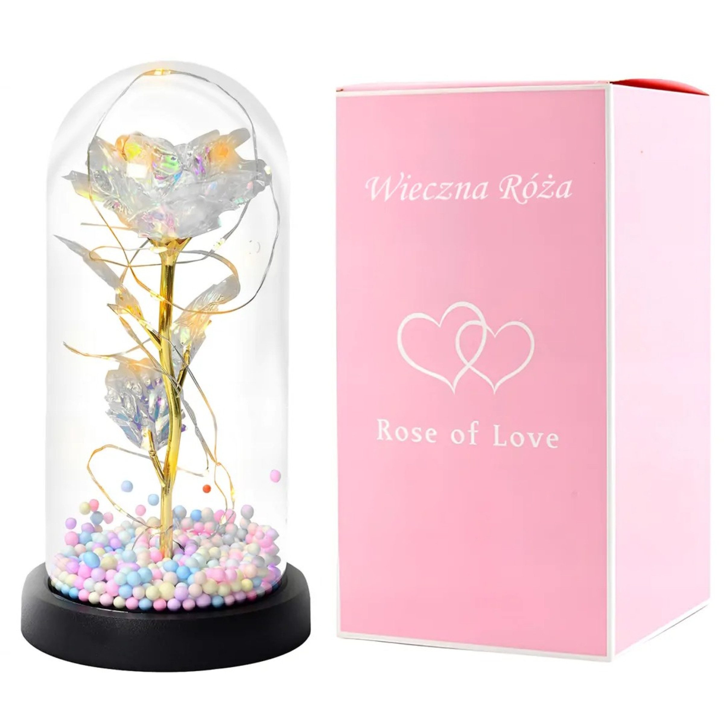 AMORE MIO LED Dekoobjekt LED Rose Acrylglas Deko Rose mit Licht Geschenk Dekoration, LED fest integriert, warmweiß, LED Rose warmweiß Acrylglas Kuppel Batteriebetrieb Dekoration