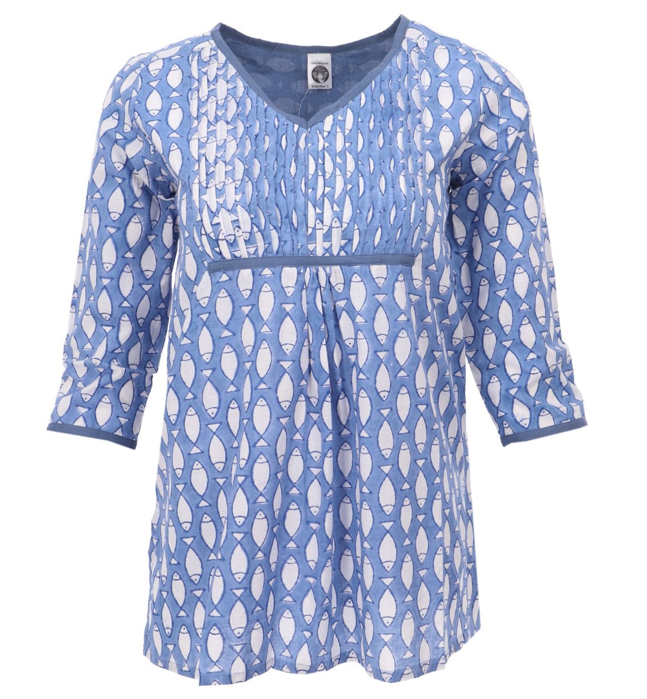 Guru-Shop Longbluse Handbedruckte Bohobluse, luftige Baumwollbluse.. alternative Bekleidung