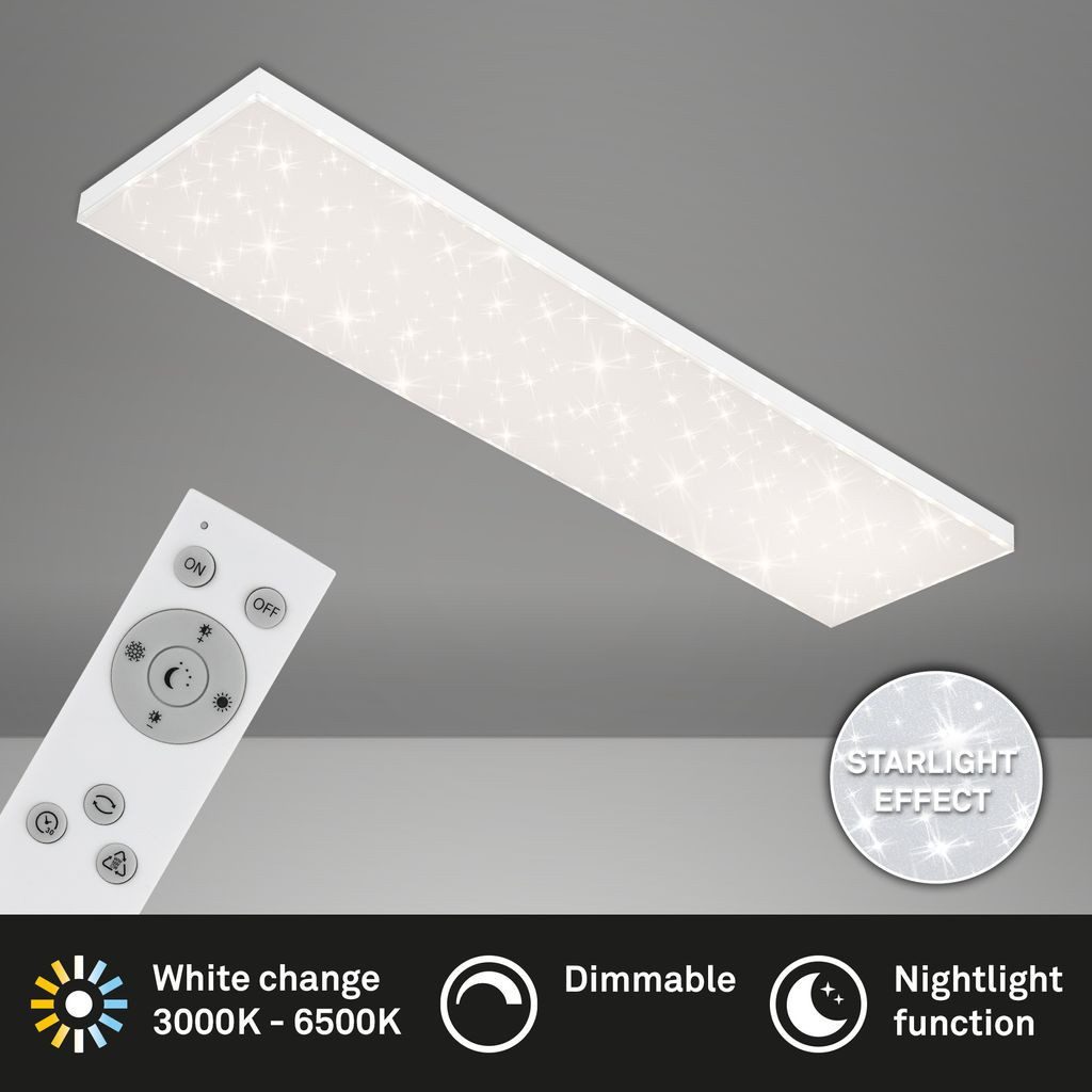 Briloner Leuchten LED Deckenleuchte 7381-416, Dimmfunktion, LED fest integriert, 2700K - Extra-Warmweiß, CCT, dimmbar, rahmenlos, Fernbedienung, weiß, 119,5 x 29,5 x 6,9 cm