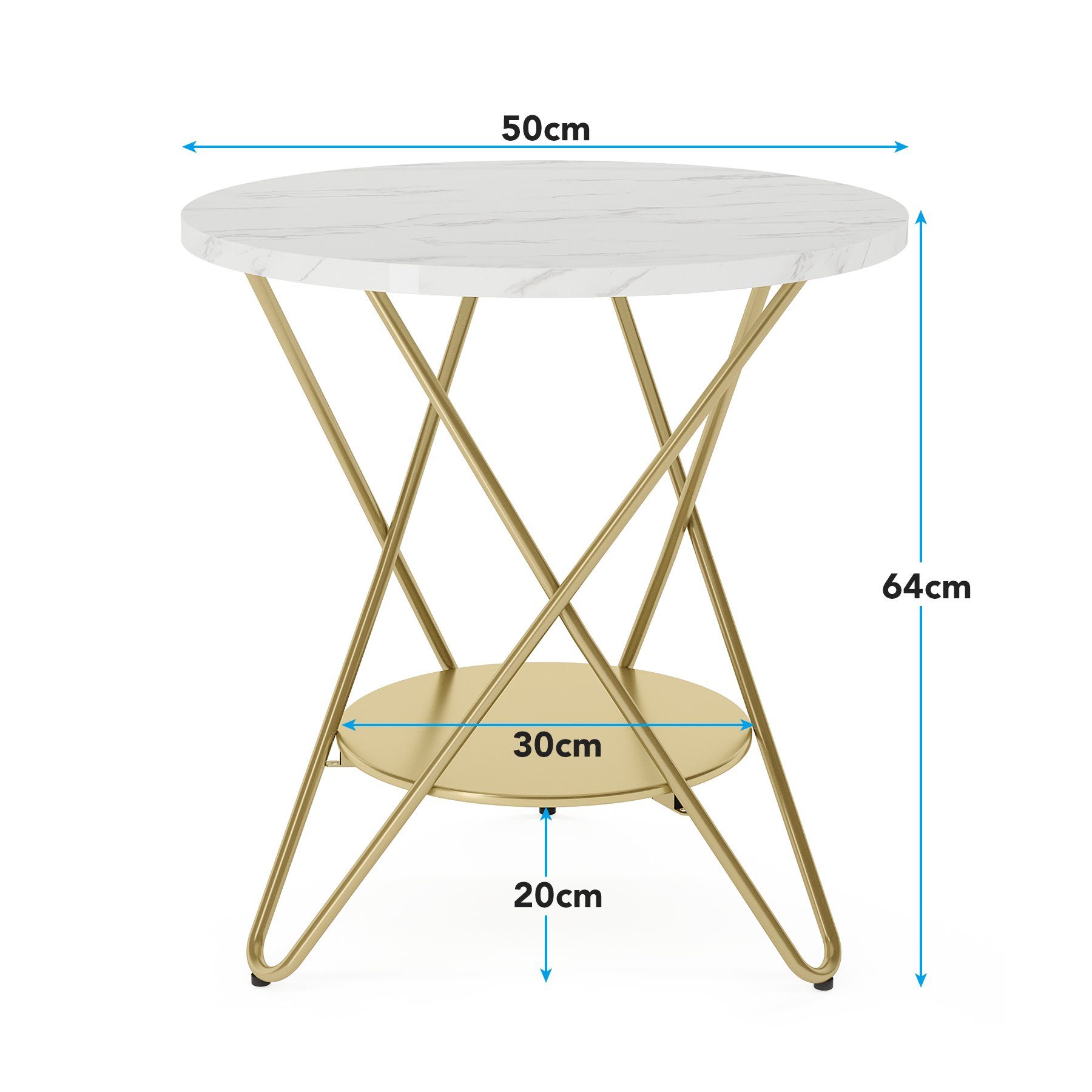 Tribesigns Marmorimitation Beistelltisch, Couchtisch Couchtisch Modern Runder 2-Tier