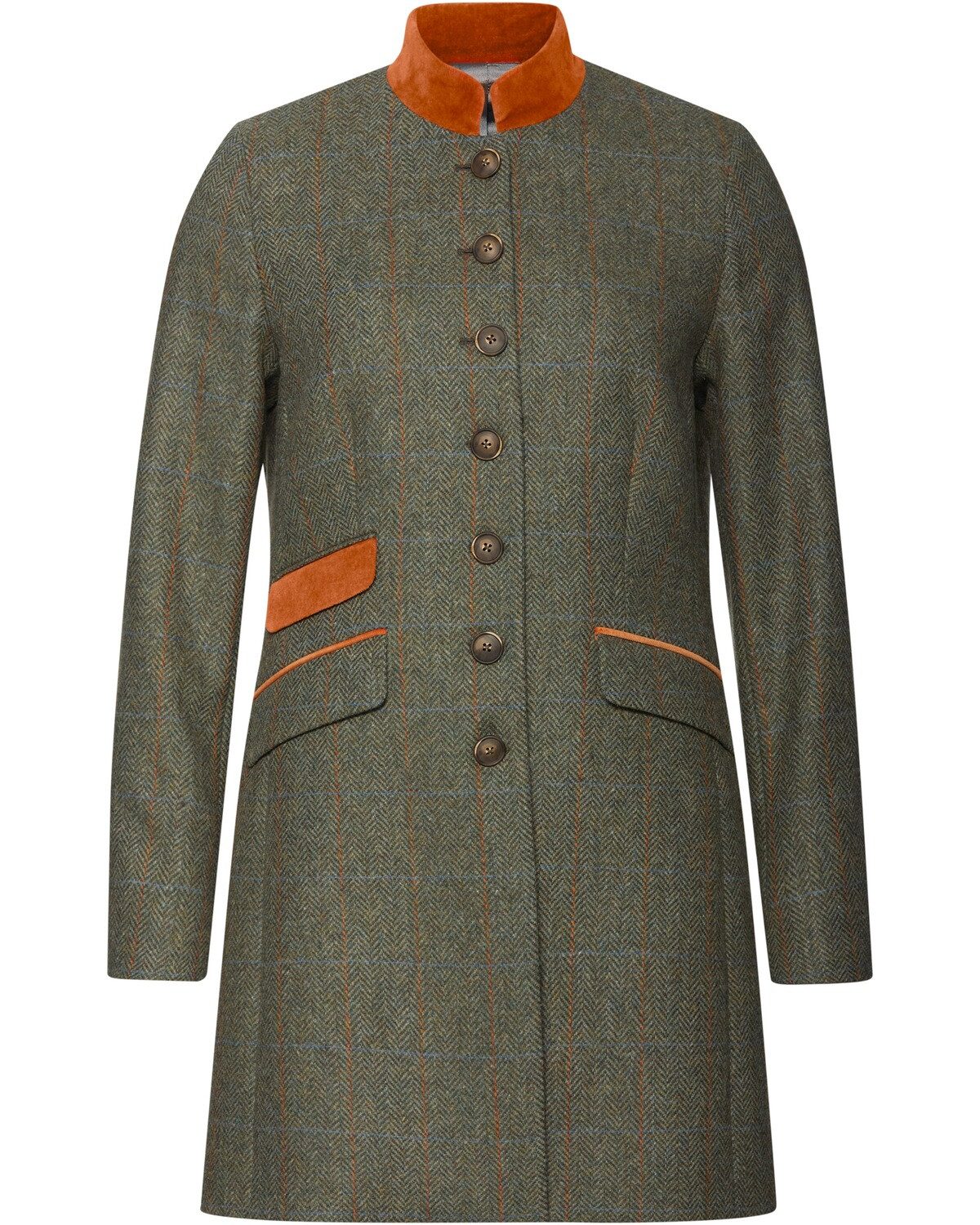 Longblazer Tweed-Gehrock mit Samtdetails