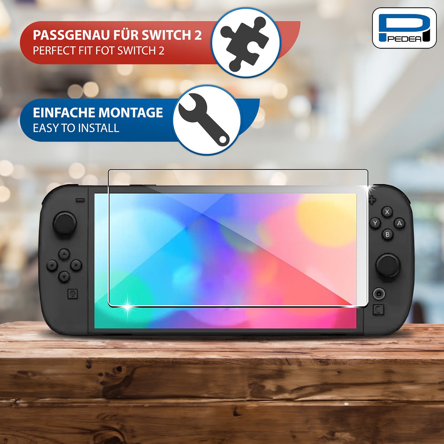 PEDEA Spielekonsolen-Tasche passend für die Nintendo Switch 2, Maßgeschneiderter Displayschuz aus gehärtetem Glas