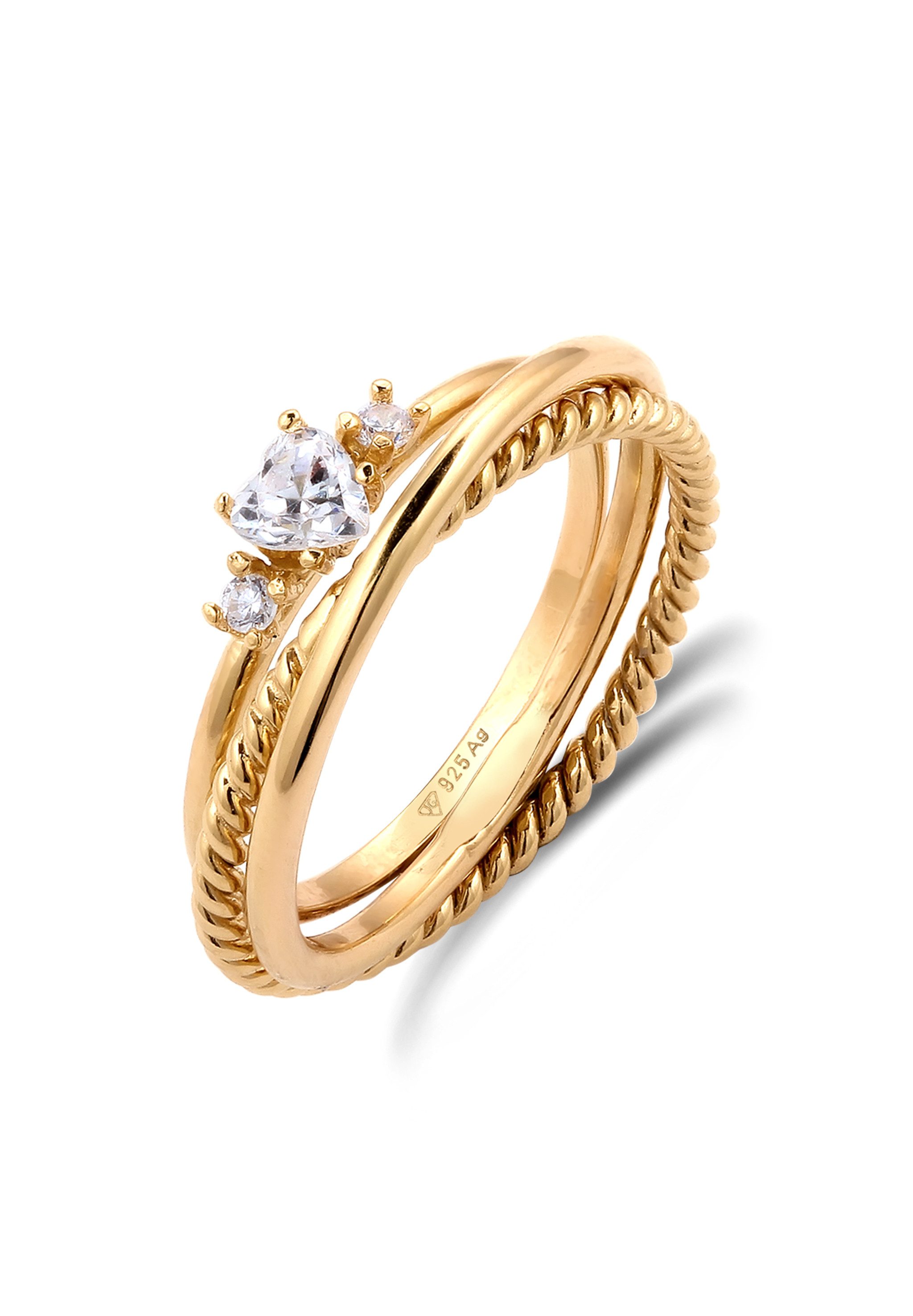 Ring-Set Ringset Herz Zirkonia Weiß 925 Sterling Silber