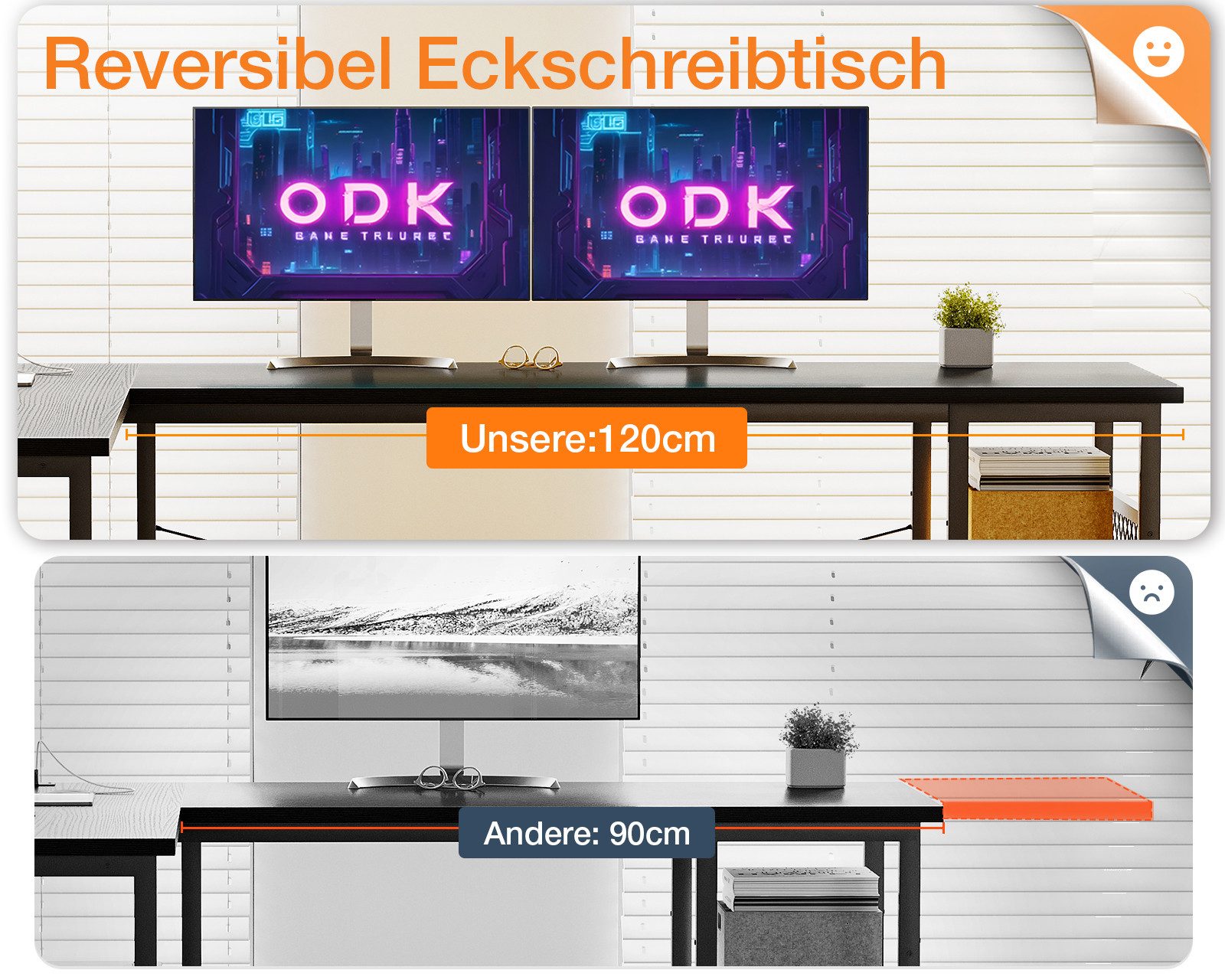 ODK Computertisch L-Form Reversibler Eckschreibtisch mit Steckdosen 168×120 günstig online kaufen