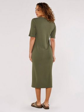 Apricot Midikleid Ribbed Column V-Neck Midi Dress, mit Halbarm, in Rippe