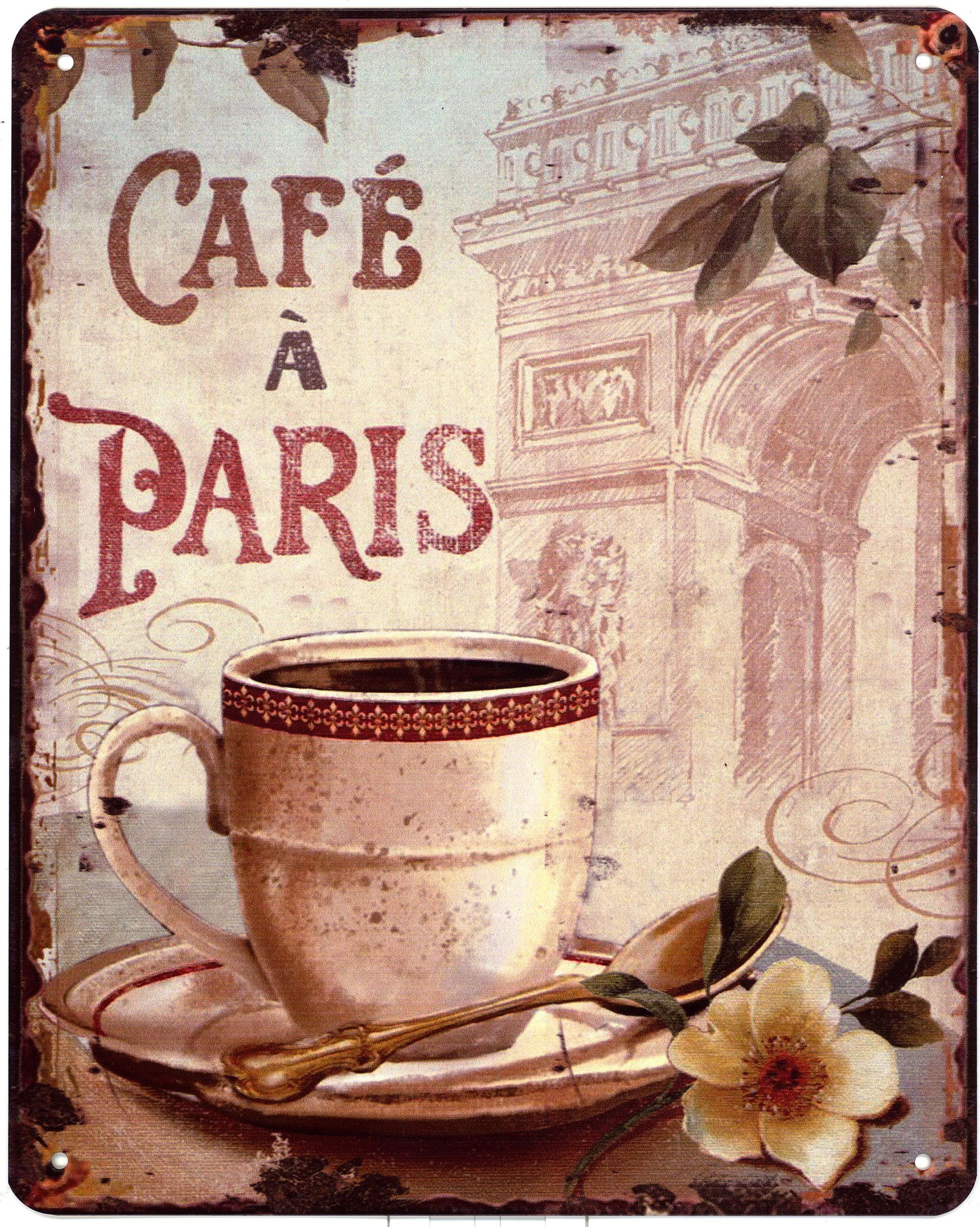 Metallschild Blechschild Café À Paris Kaffeetasse