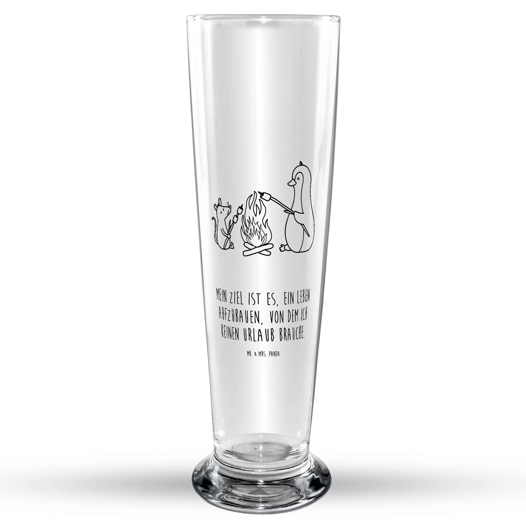 Mr. & Mrs. Panda Bierglas Pinguin Lagerfeuer - Transparent - Geschenk, Bier Krug, Bierkrug, Bie, Premium Glas, Elegantes Design