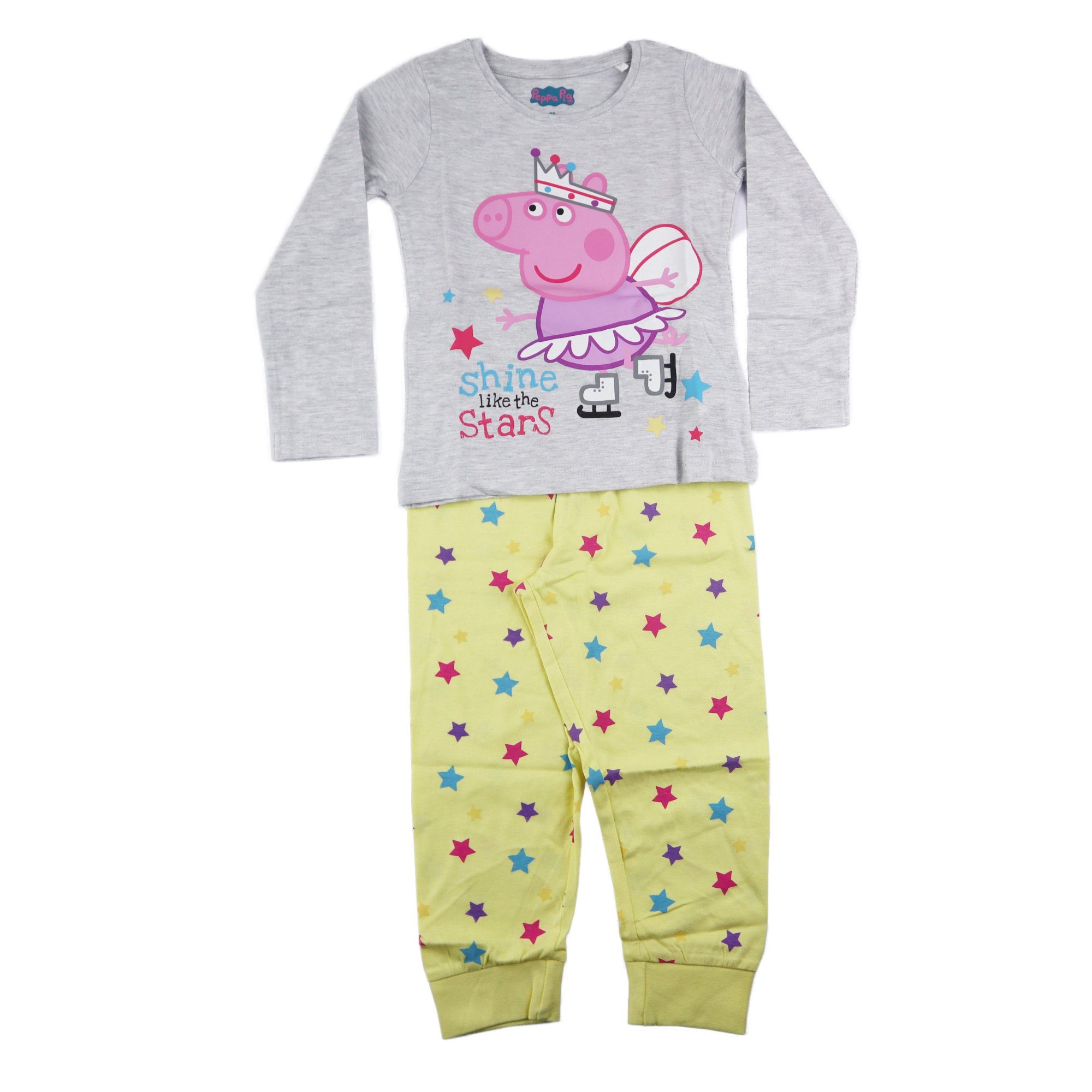 Peppa Pig Schlafanzug Peppa Wutz Mädchen Kinder langarm Pyjama Gr. 92 bis 116 Grau