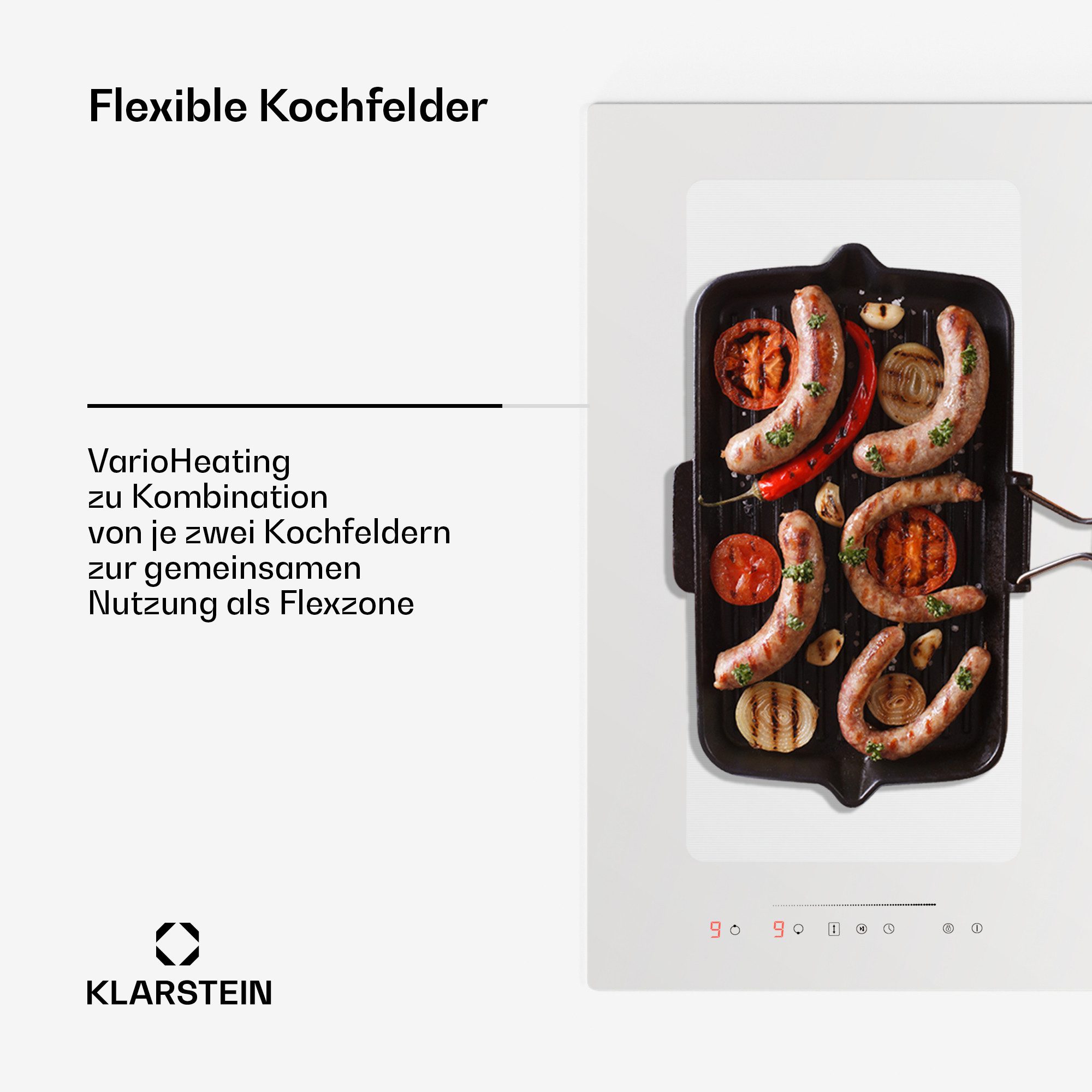 Klarstein Induktions-Kochfeld Full House 77 Down Air Induktion+Abzug 77 cm 4 Zonen 7120W 477 m³/h A, Kochfeld Abzugshaube Hob 4-fach 2 Flex kopffrei autark