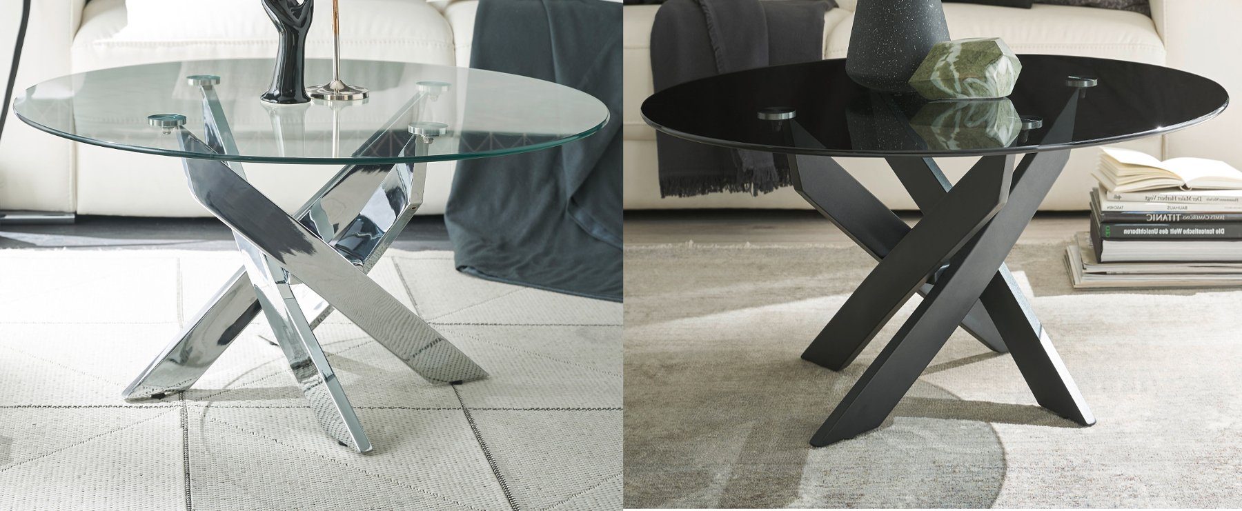 Ø glänzend (Wohnzimmertisch rund, schwarz 80 cm, Design-S MCA Couchtisch Spider in furniture Chrom Metallgestell), oder