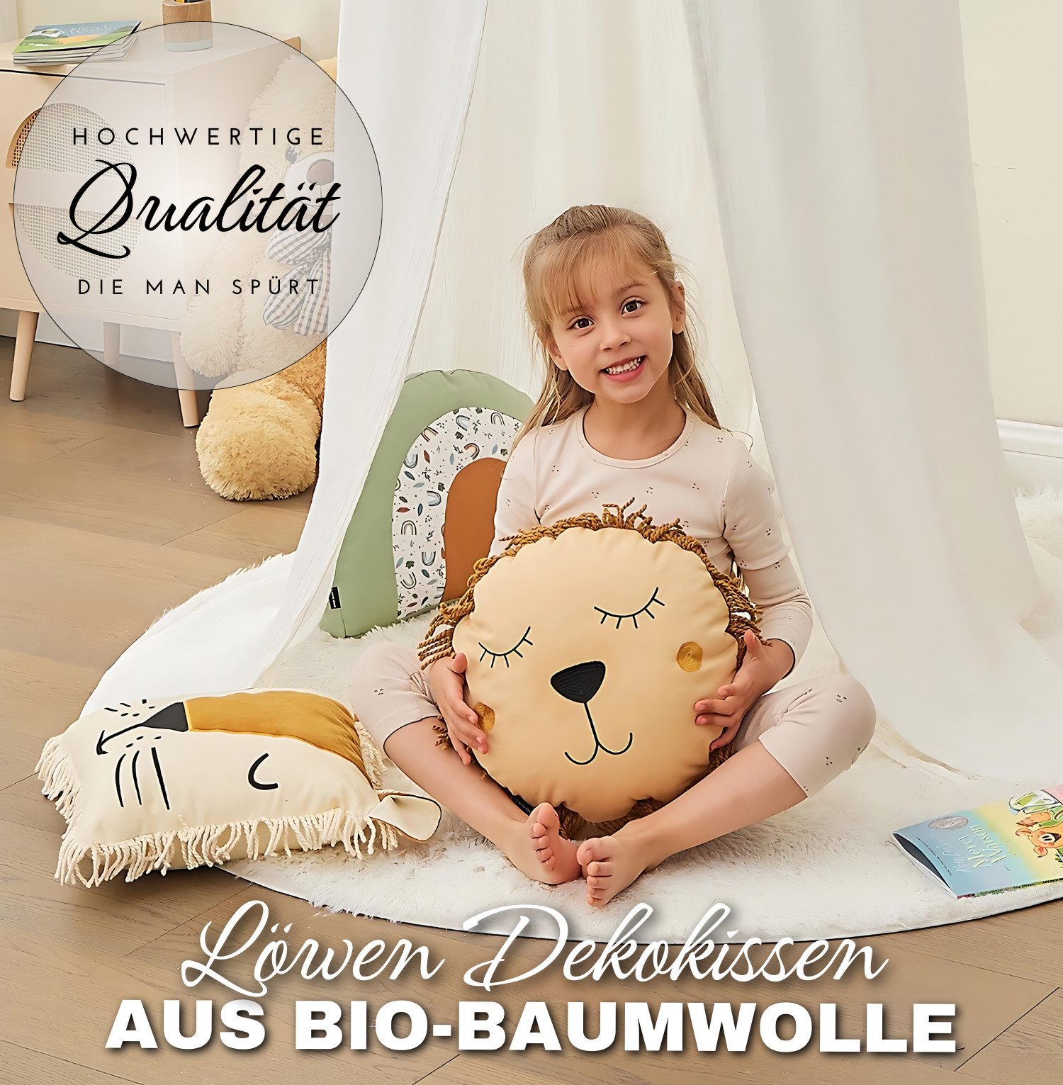 Alavya Home® Dekokissen Kinderkissen Löwe - D35 cm Kuschelkissen Kinder Fla günstig online kaufen