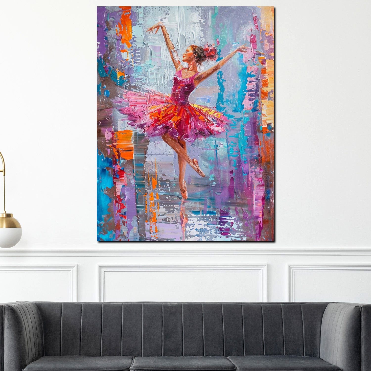 Artedinoi Leinwandbild Ballerina abstrakt lebhafte Farben Leinwandbild Wandbild XXL, Ballerina in lebhaften Farben