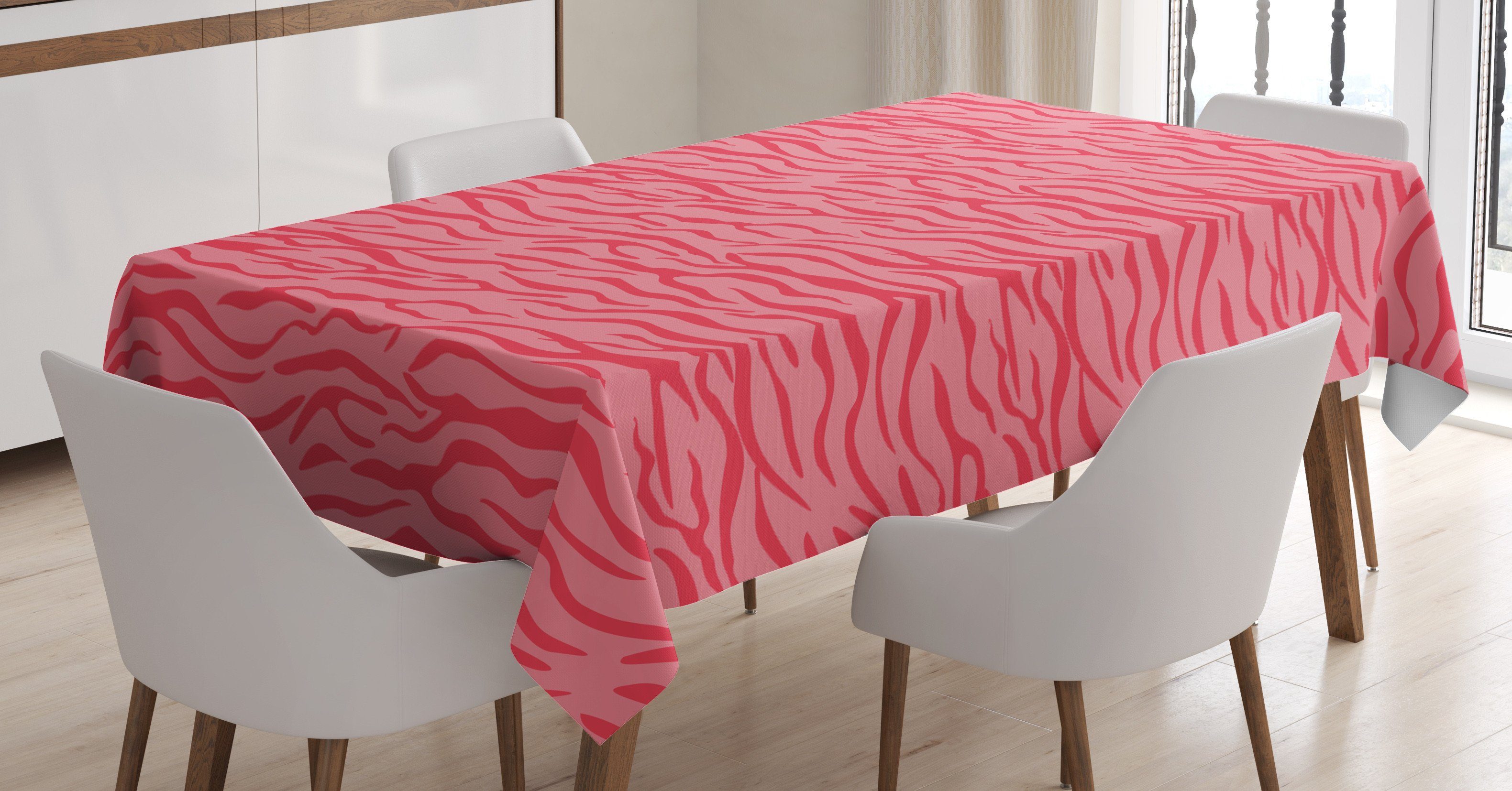 Abakuhaus Tischdecke Farbfest Waschbar Für den Außen Bereich geeignet Klare Farben, rosa Zebra Gewellte Streifen Safari