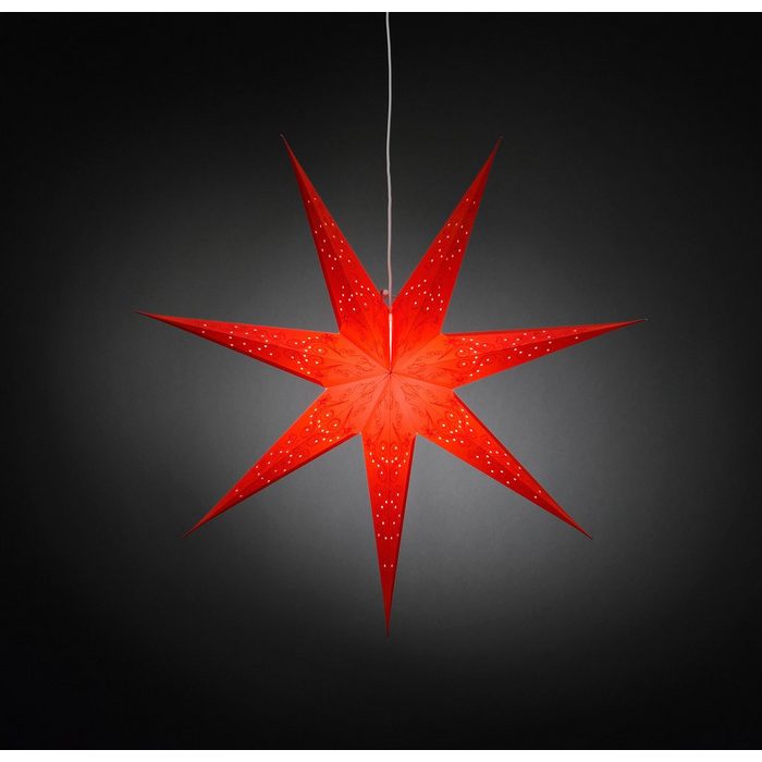 KONSTSMIDE LED Stern ohne Leuchtmittel aus Papier perforiert und rot bestickt mit 7 Zacken
