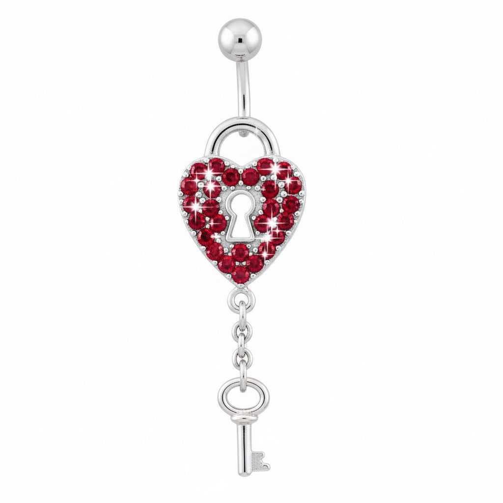Bauchnabelpiercing Bauchnabelpiercing Silber 925 Herz-Schloss mit Schlüssel, Zirkonia