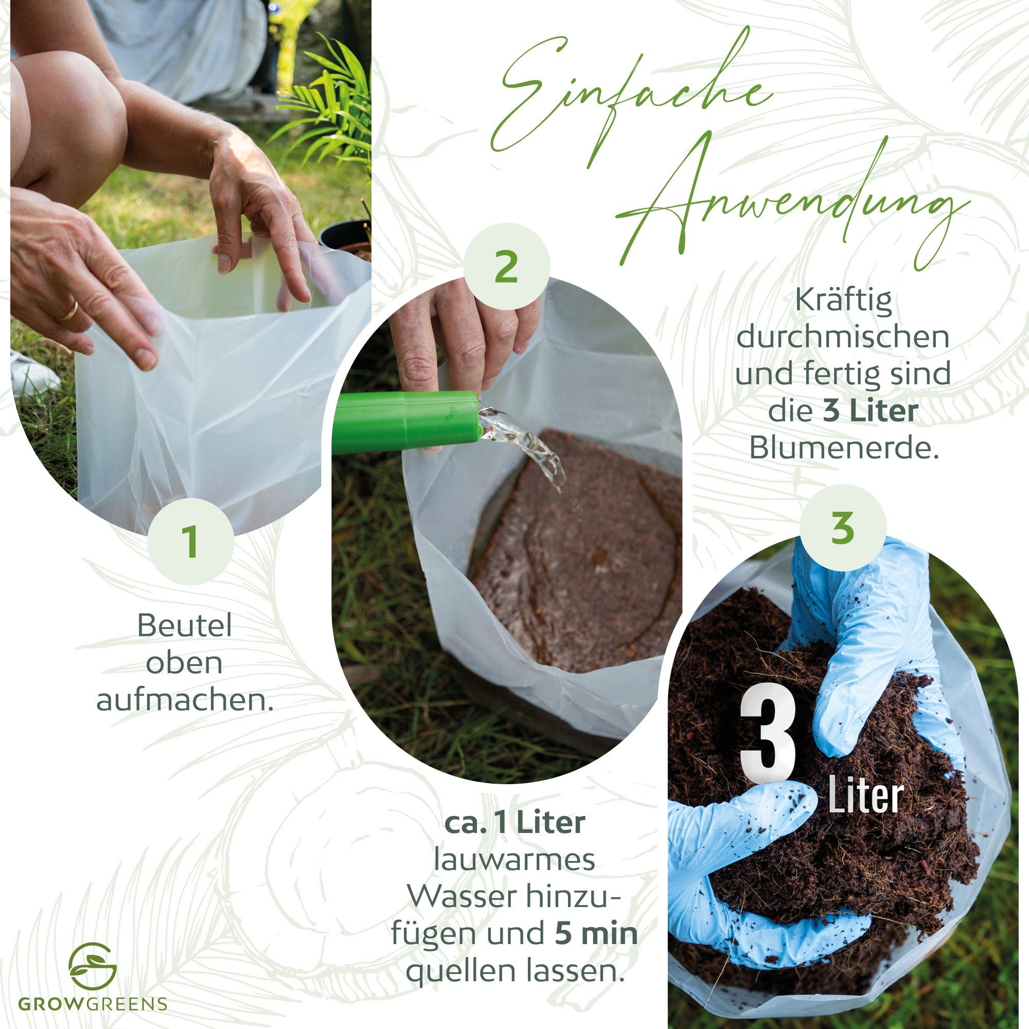 Growgreens Pflanzerde Bio Kokoserde gepresst im Quellbeutel - Biolog. torffreie Anzuchterde, im Beutel – Bild 5 von 5
