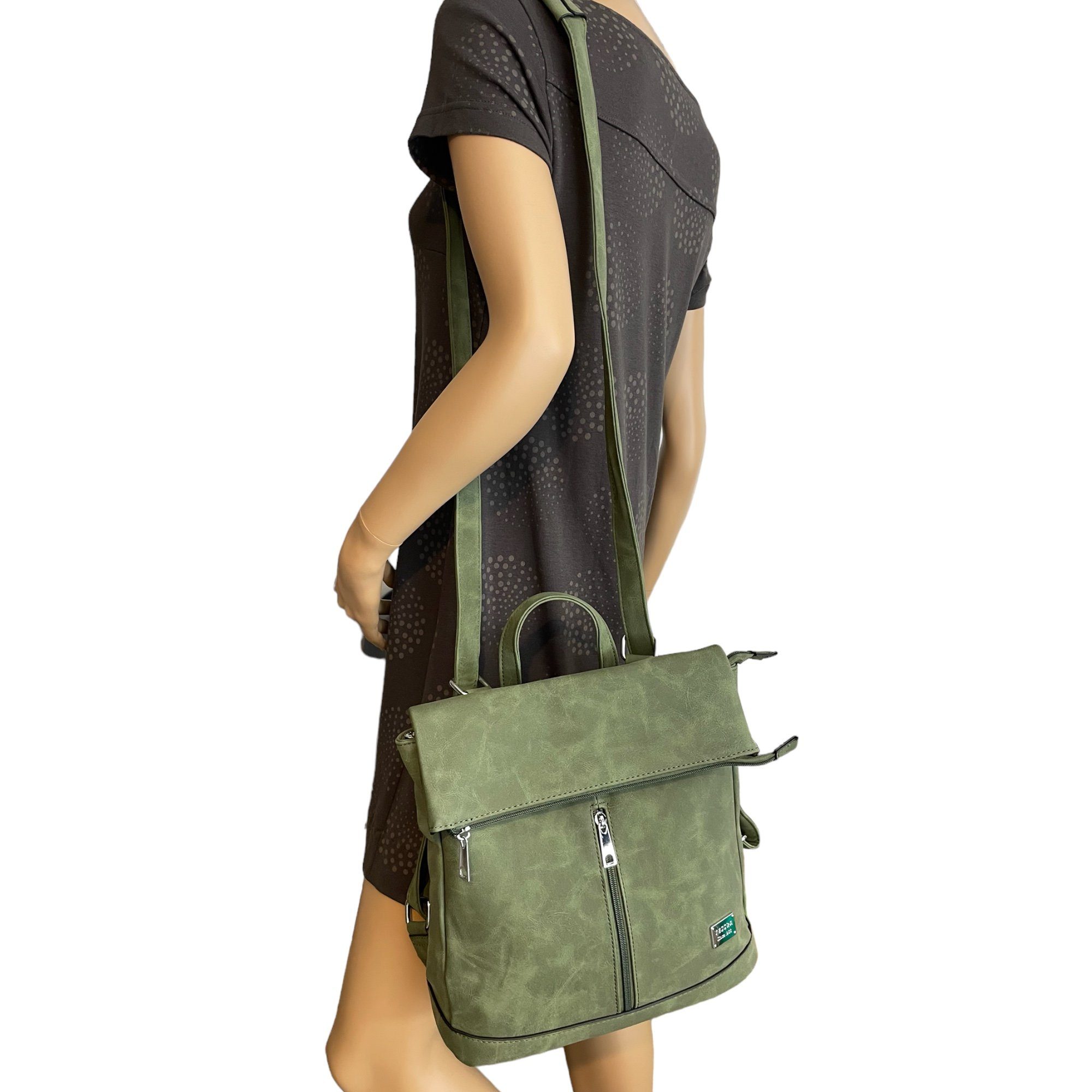Taschen4life Rucksack 2in1 Rucksack & Umhängetasche in Einem D5623, Damen Rucksacktasche, Fächer, schnell umbaubar, Multifunktionsrucksack