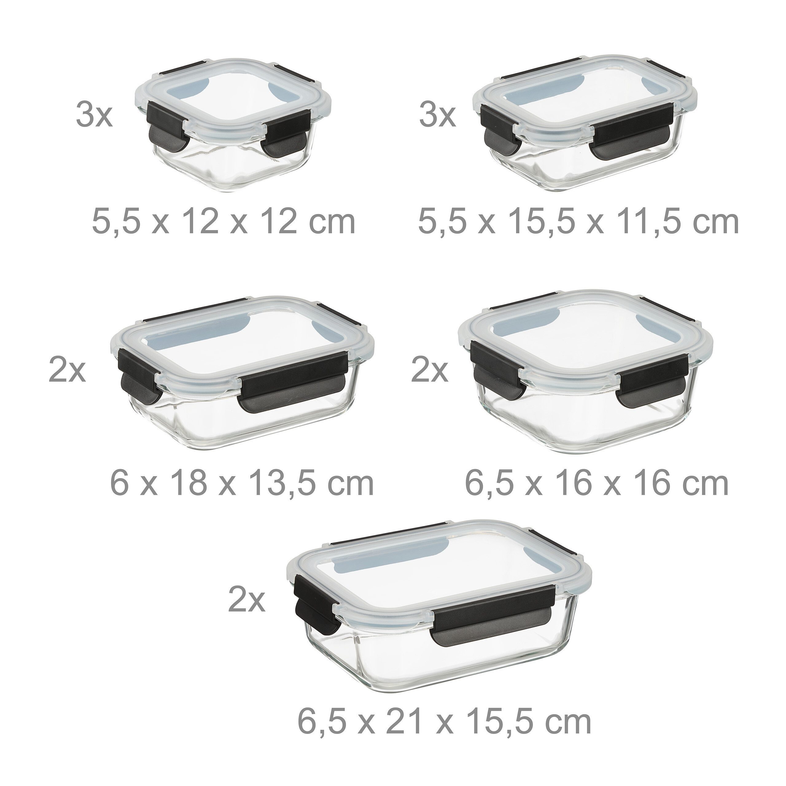 relaxdays Frischhaltedose Glasbehälter mit Deckel im 12er Set, Glas, (12-tlg) – Bild 4 von 5