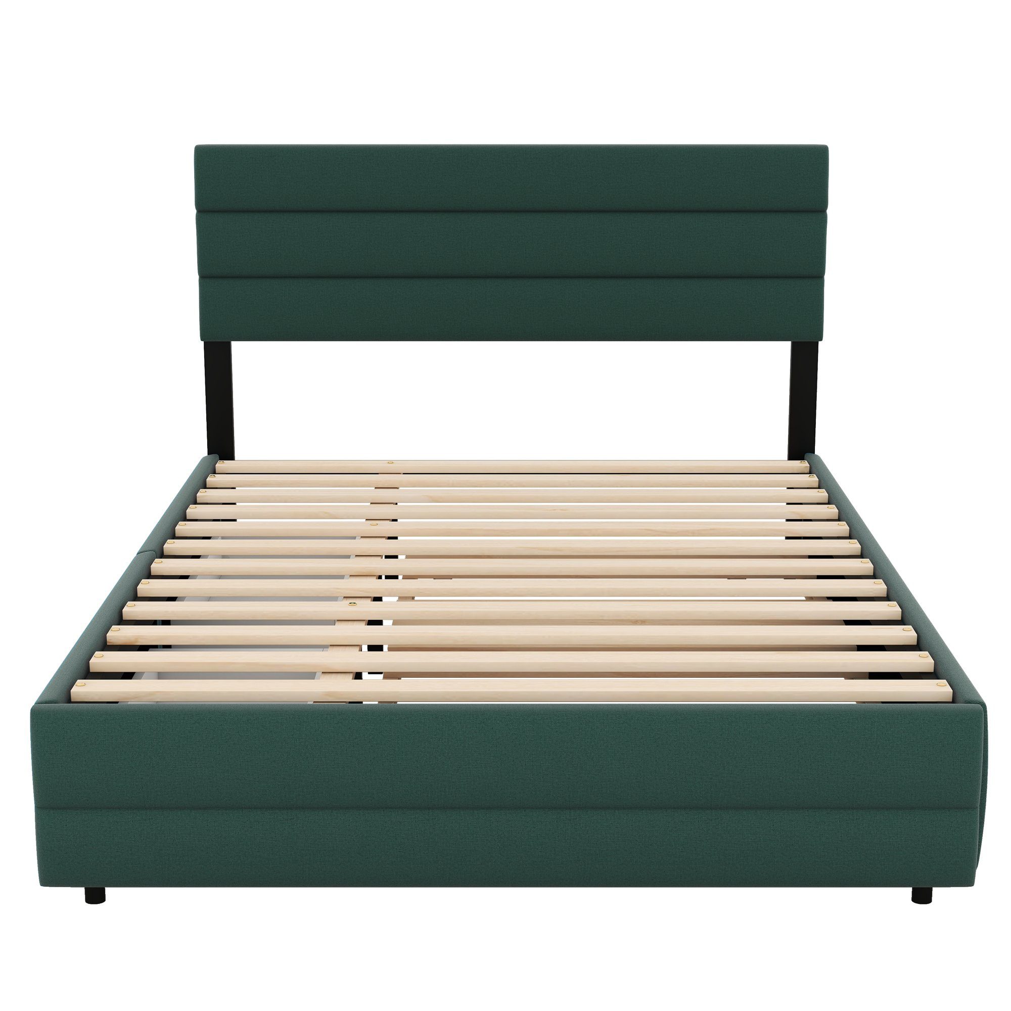 Ohne zwei Grün und Räummaschine Funktionsbett Personen zwei 140x200 Doppelbett,ausziehhare (mit Schubladen), Polsterbett für Liegeffäche REDOM Matratze Plattformbett