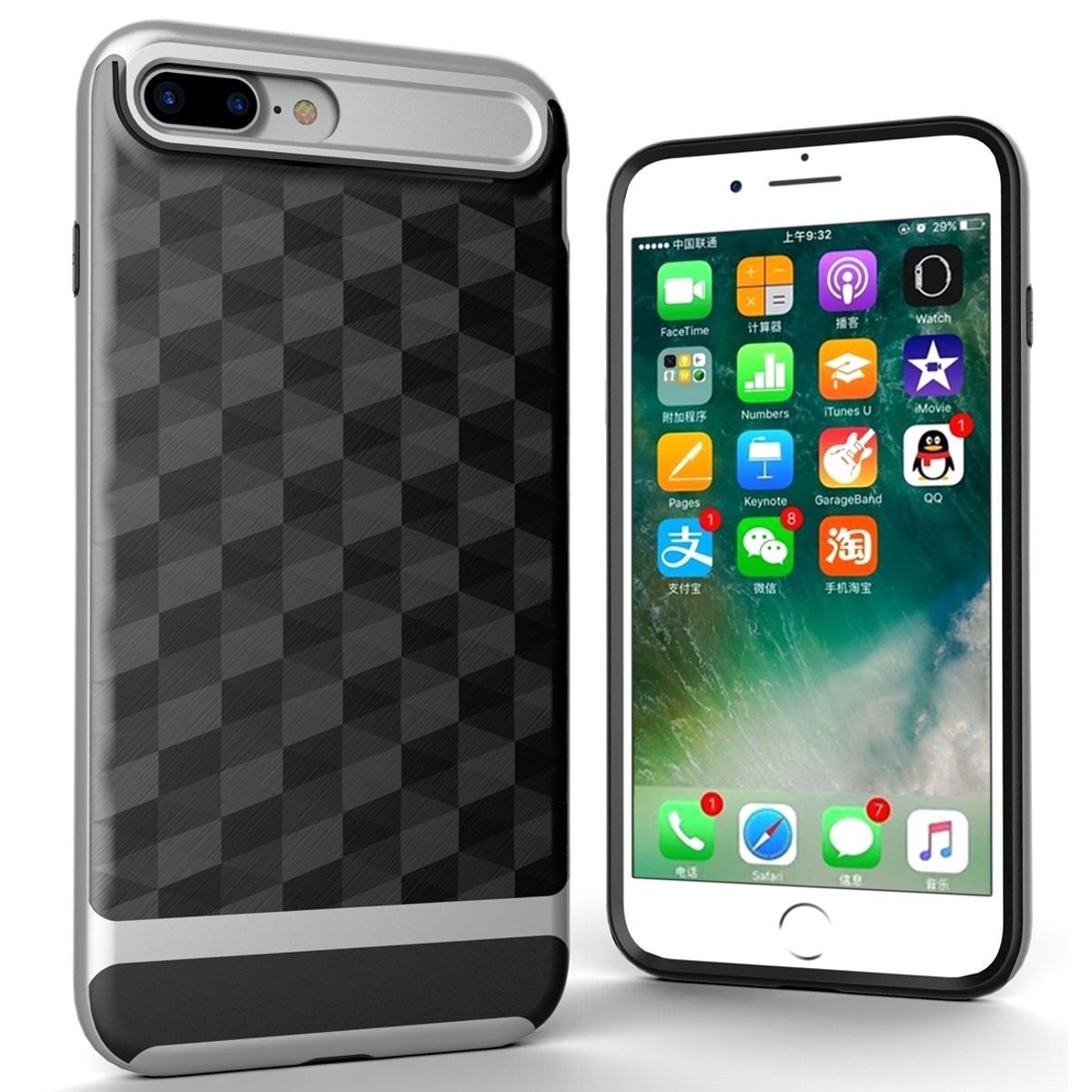 König Design Handyhülle Apple iPhone 8 Plus, Apple iPhone 8 Plus Handyhülle Backcover Silber