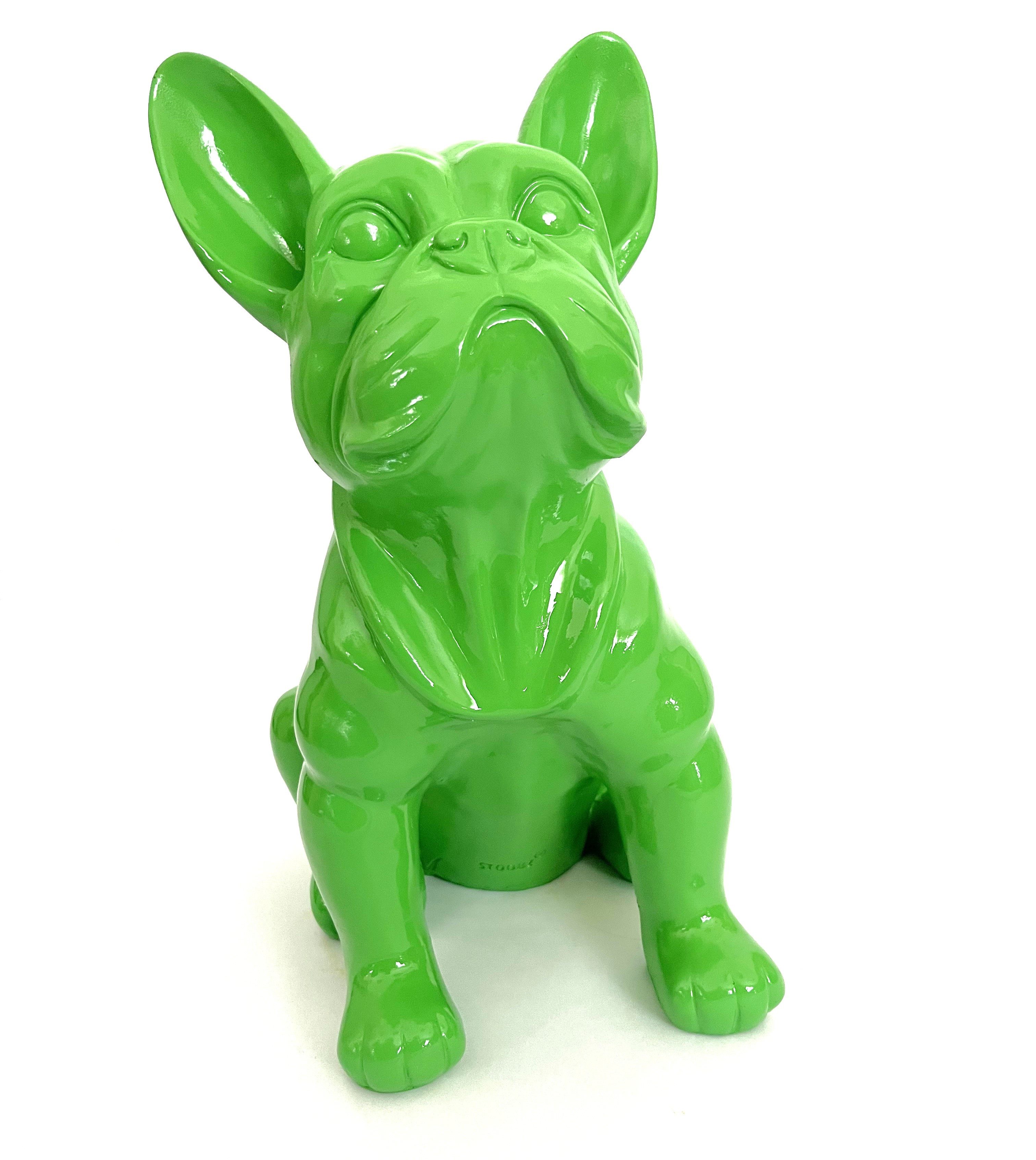 Dekofigur Französische Bulldogge Hunde Deko Figur Grün 37 cm