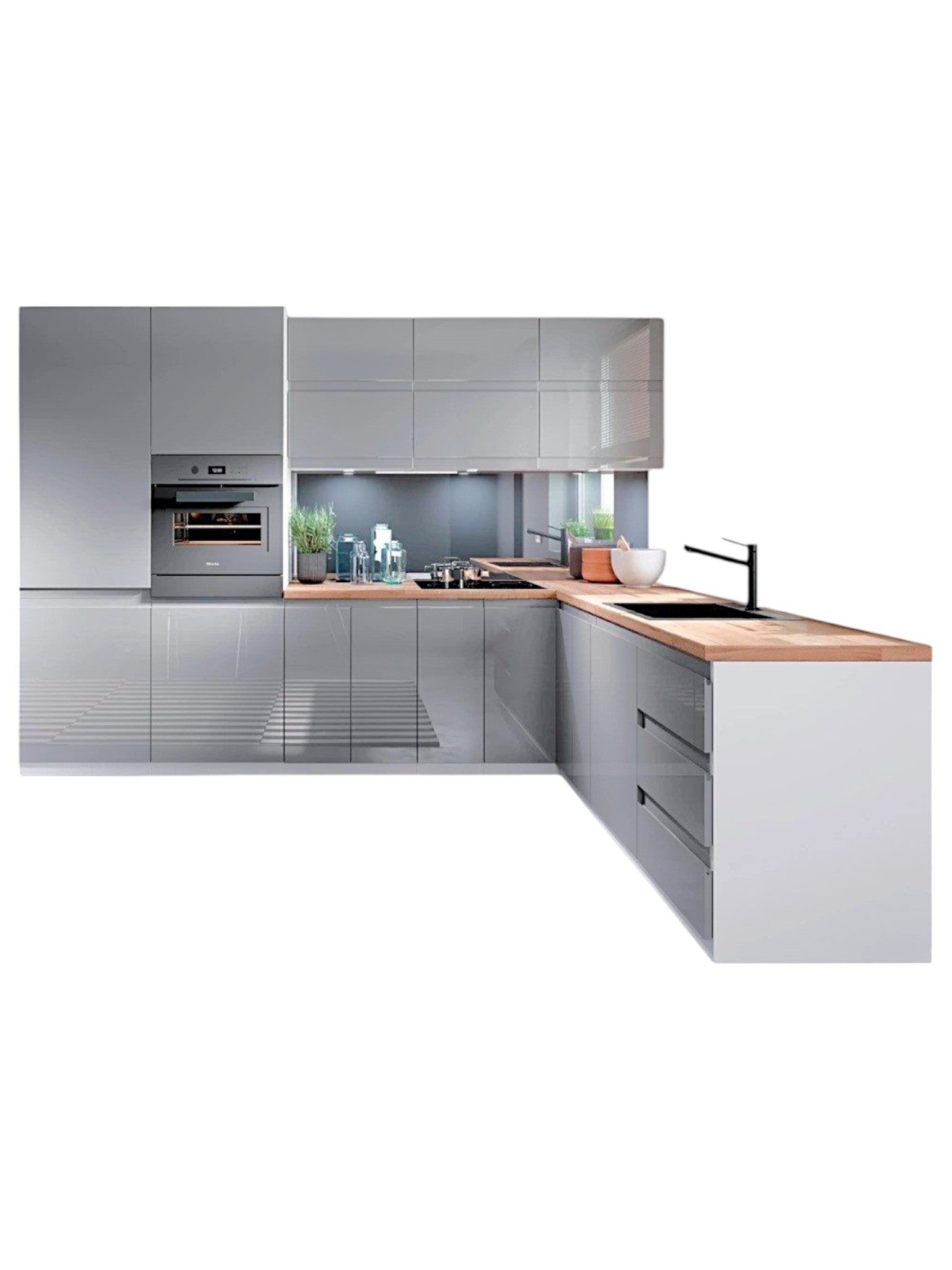 ROYAL24_MARKT Winkelküche K31-G300 L - Aspen - Markantes, großzügiges Design mit feinen Details, (Komplett Set), Premium - Modern - Exzellent.