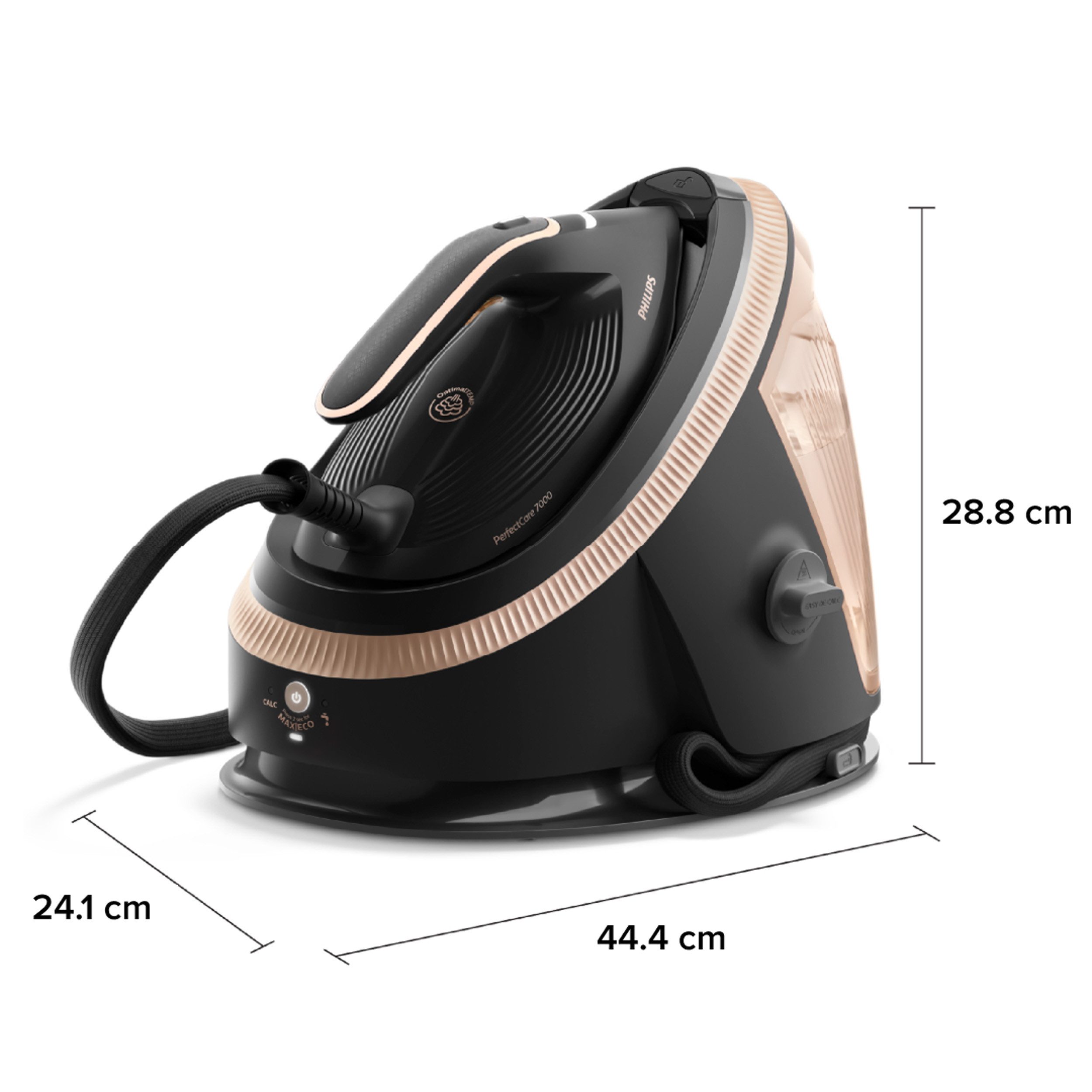 Philips Dampfbügelstation PerfectCare 7000 Series PSG7300/80, Schwarz/Gold, 1500 ml Wassertank, 2.850 Watt, OptimalTemp & TurboPower-Dampfmotor, 650 gr Dampfstoß