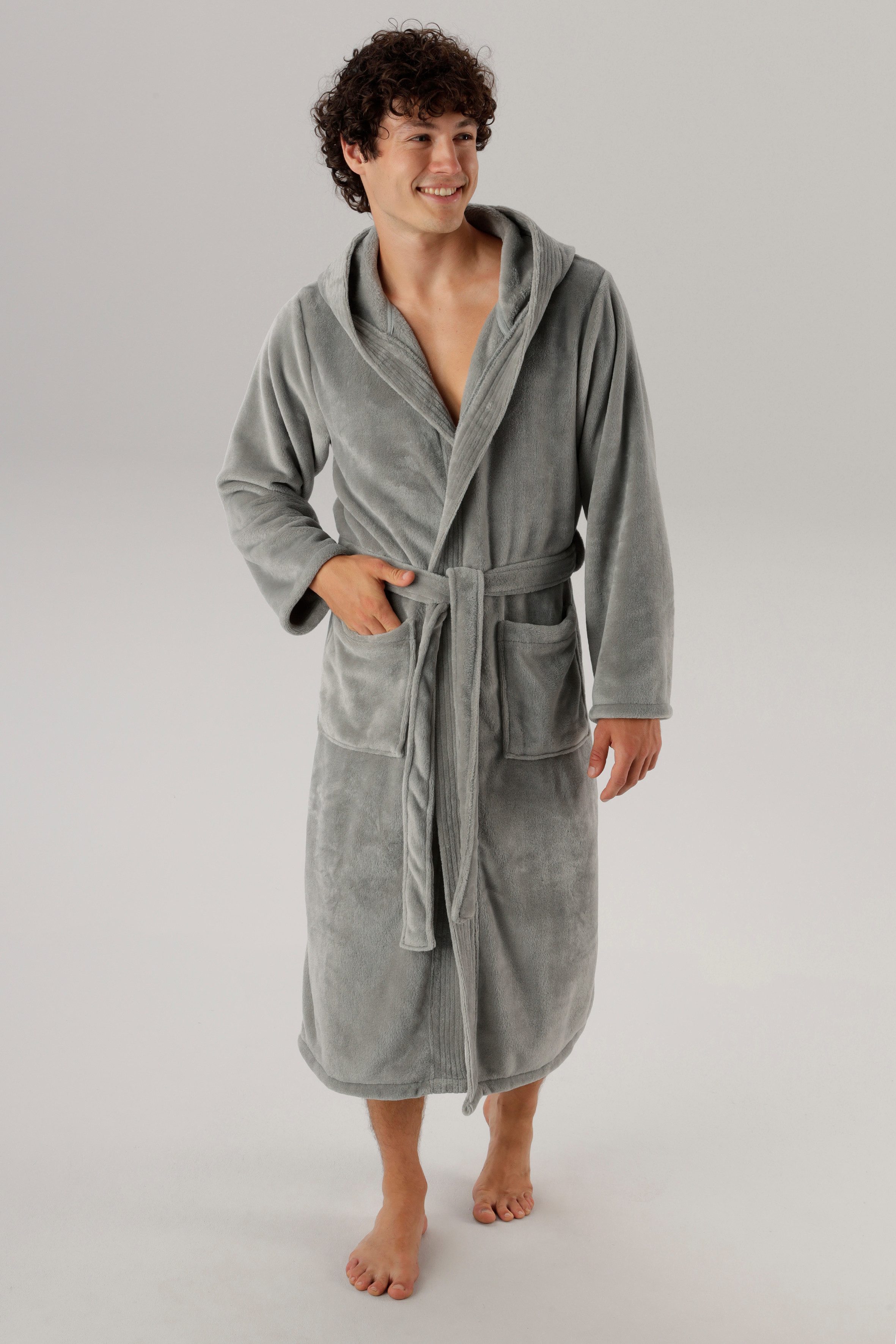 OTTO home Unisex-Bademantel Miia, ideal für Sauna, Spa & im Urlaub, Langform, Microfaser, Kapuze, Gürtel, weich und kuschelig, plüsch, für Damen und Herren, S-X – Bild 3 von 5