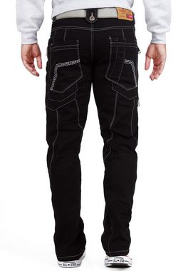 Kosmo Lupo 5-Pocket-Jeans Auffällige Herren Hose BA-KM009-1 Schwarz W38/L34 (1-tlg) Markantes Design mit Aufgesetzten Applikationen