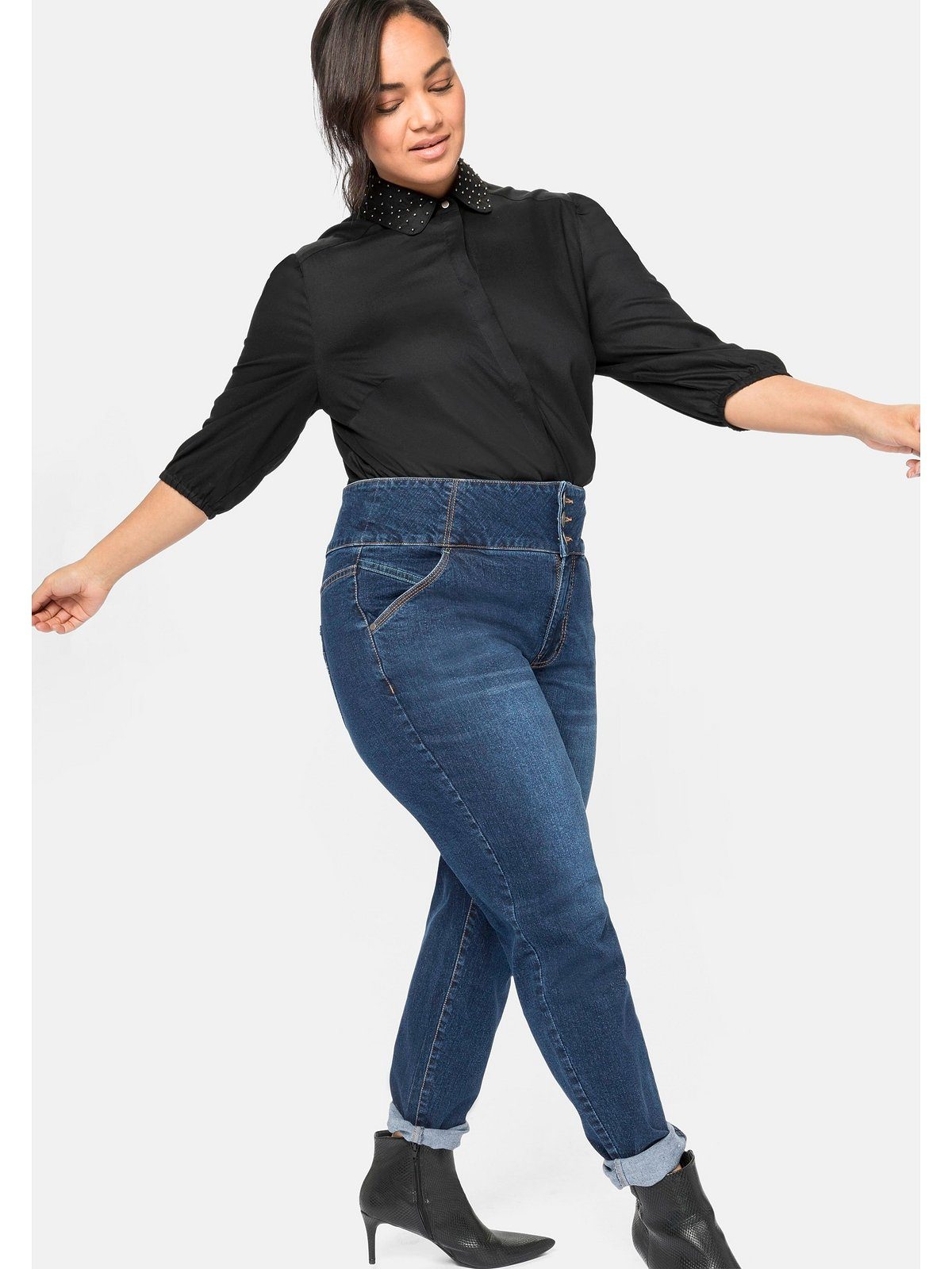 Sheego Stretch-Jeans Große Größen mit High-Waist-Bund, Elastische Qualität  mit hohem Baumwollanteil