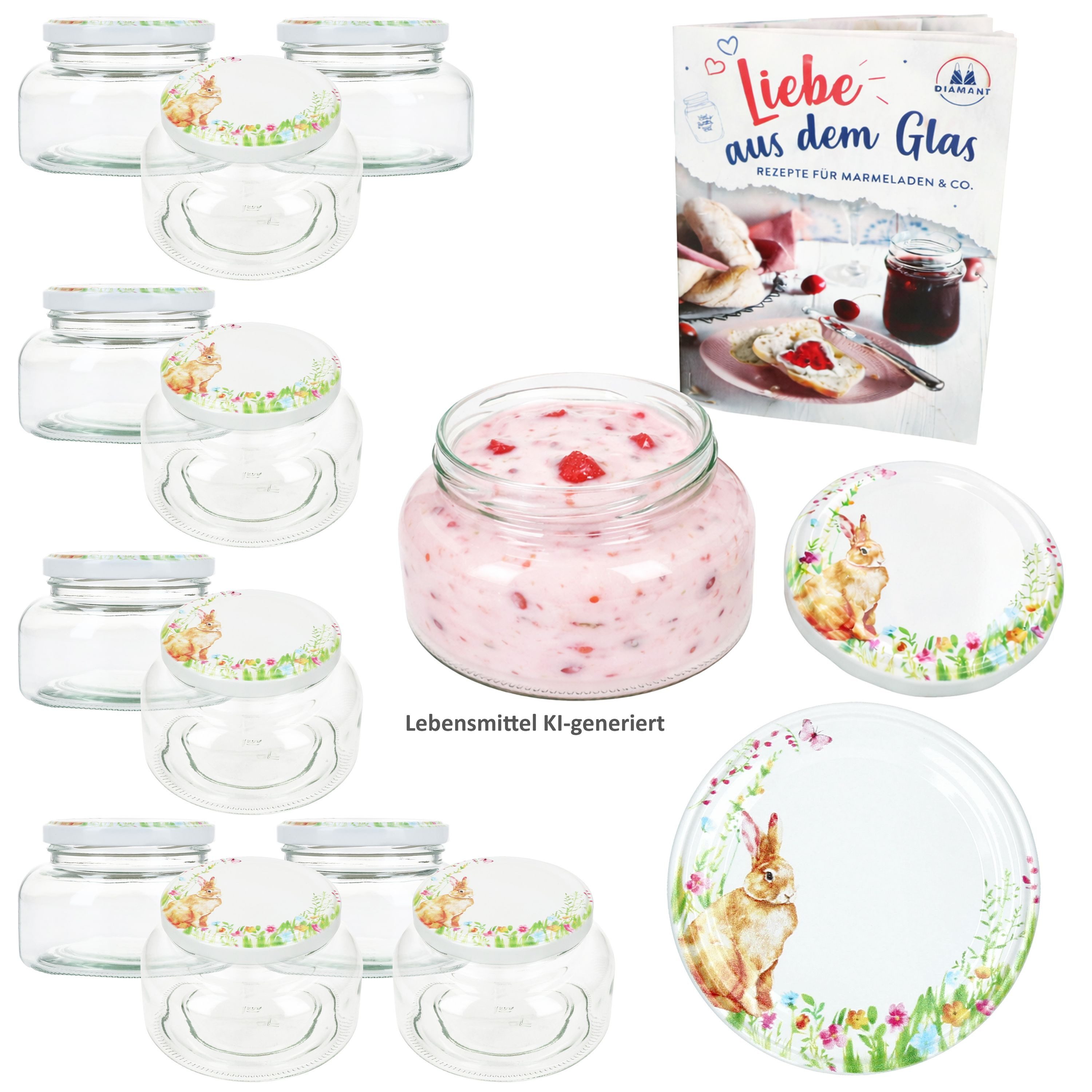 Einmachglas MamboCat 12er Set Joghurtglas 435ml Einmachglas Osterfreude Deckel