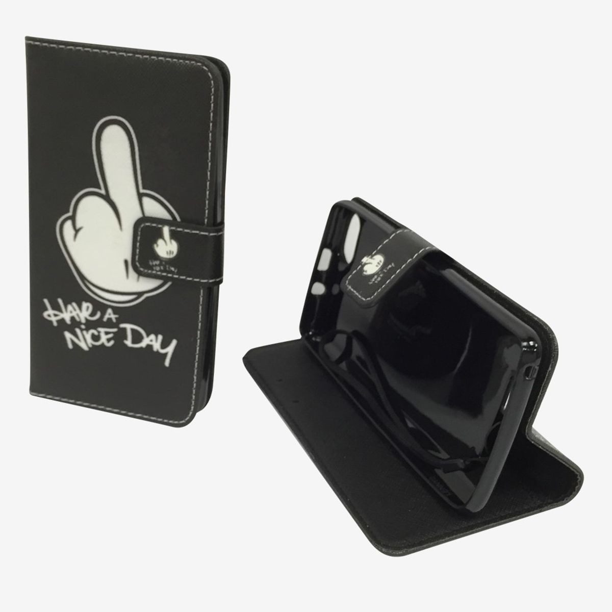 König Design Handyhülle Wiko Lenny 3, Wiko Lenny 3 Handyhülle Bookcover Schwarz