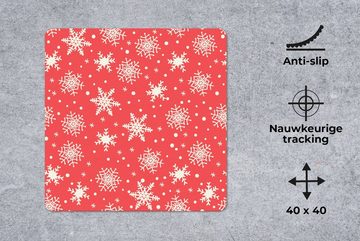 MuchoWow Gaming Mauspad Muster - Schneeflocke - Weihnachten - Rot - Weiß (1-St), Mousepad mit Rutschfester Unterseite, Gaming, 40x40 cm, XXL, Großes