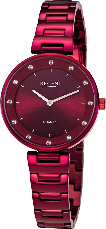 Regent Quarzuhr 12221187 - 70302RDrd, Edelstahlgehäuse, rot IP-beschichtet,  Ø ca. 32 mm