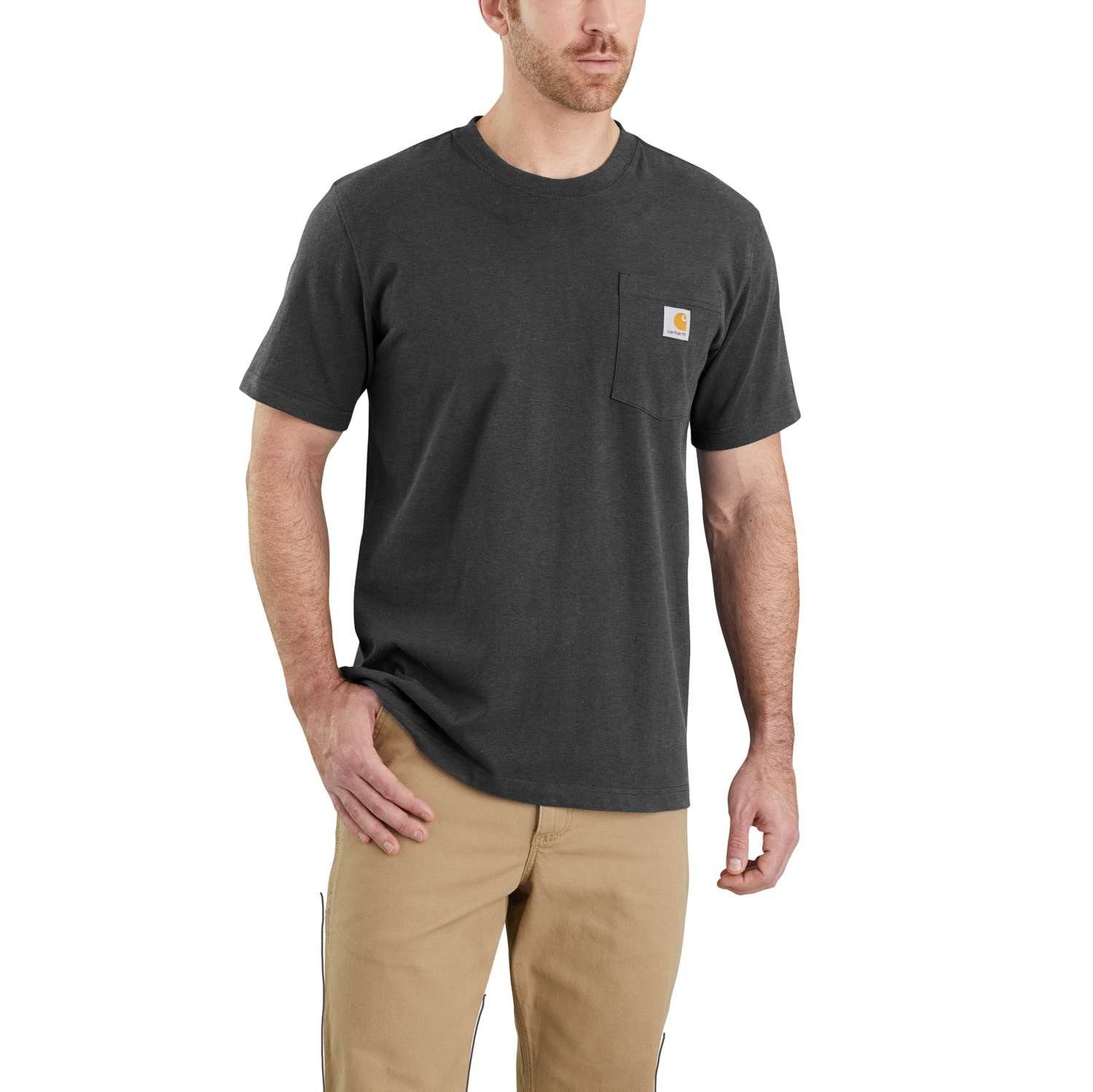 Carhartt Rundhalsshirt Carhartt K87 POCKET S/S T-SHIRT 103296 (1-tlg) Brusttasche mit Logo carbon heather