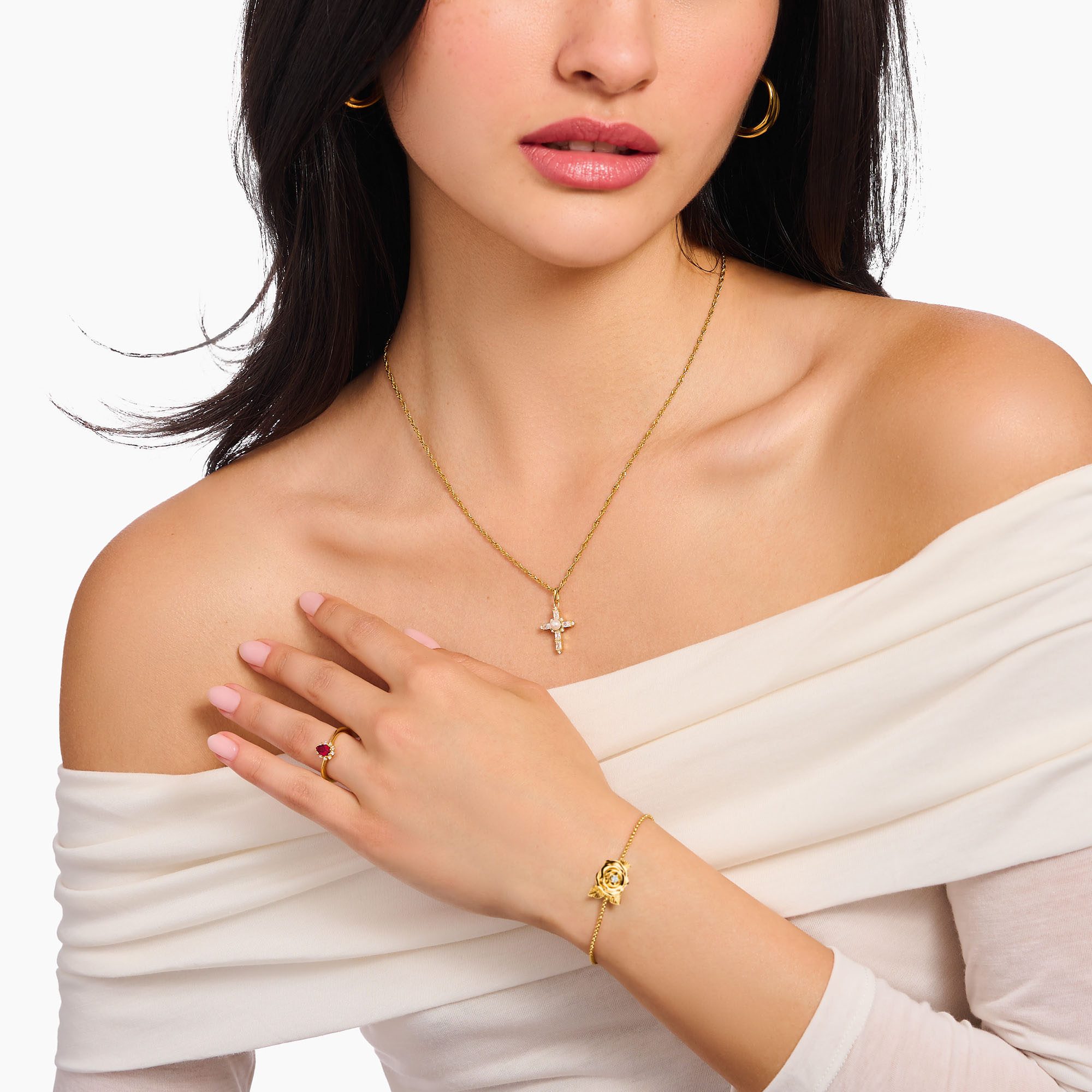 THOMAS SABO Kette mit Anhänger Cross Romance, mit Zirkonia (synth) - mit Süßwasserzuchtperle