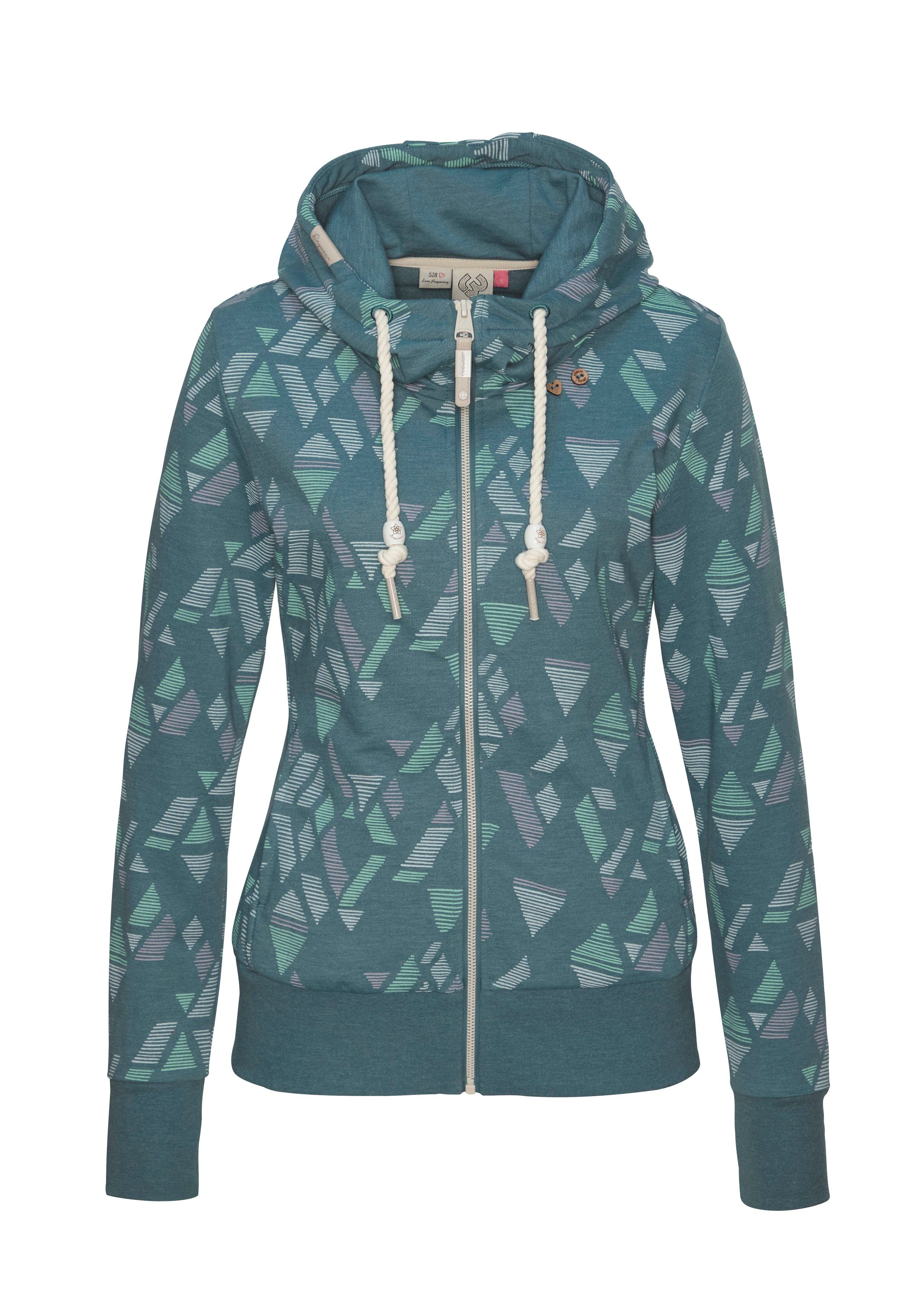 Ragwear Kapuzensweatjacke PAYA PRINT AQUA mit Print Allover