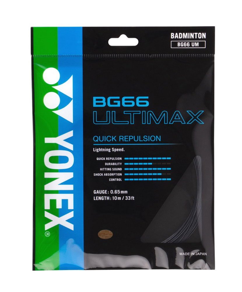 Yonex Badmintonsaite BG 66 Ultimax (Power+Komfort) schwarz 10m Set, Saitendicke: 0.65