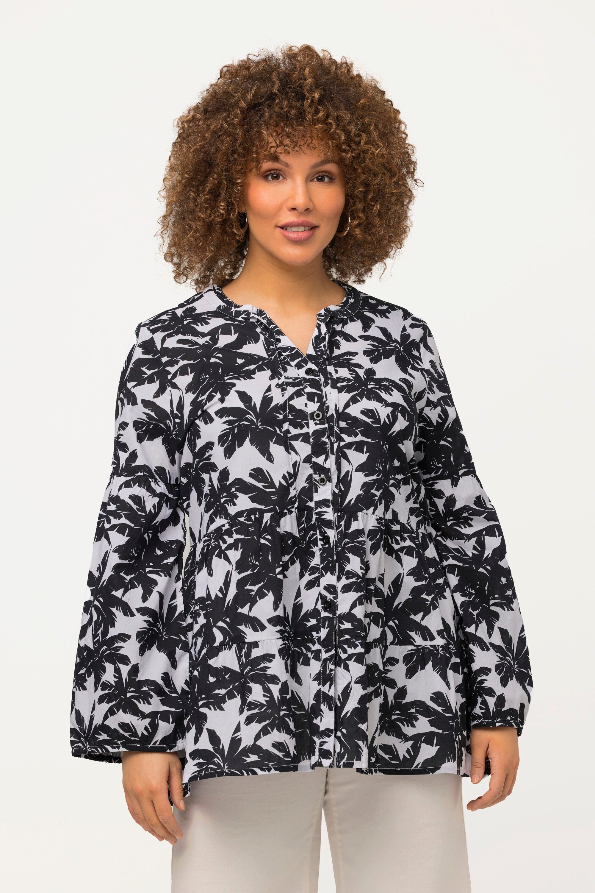 Ulla Popken Longbluse Tunika Palmen A-Linie günstig online kaufen