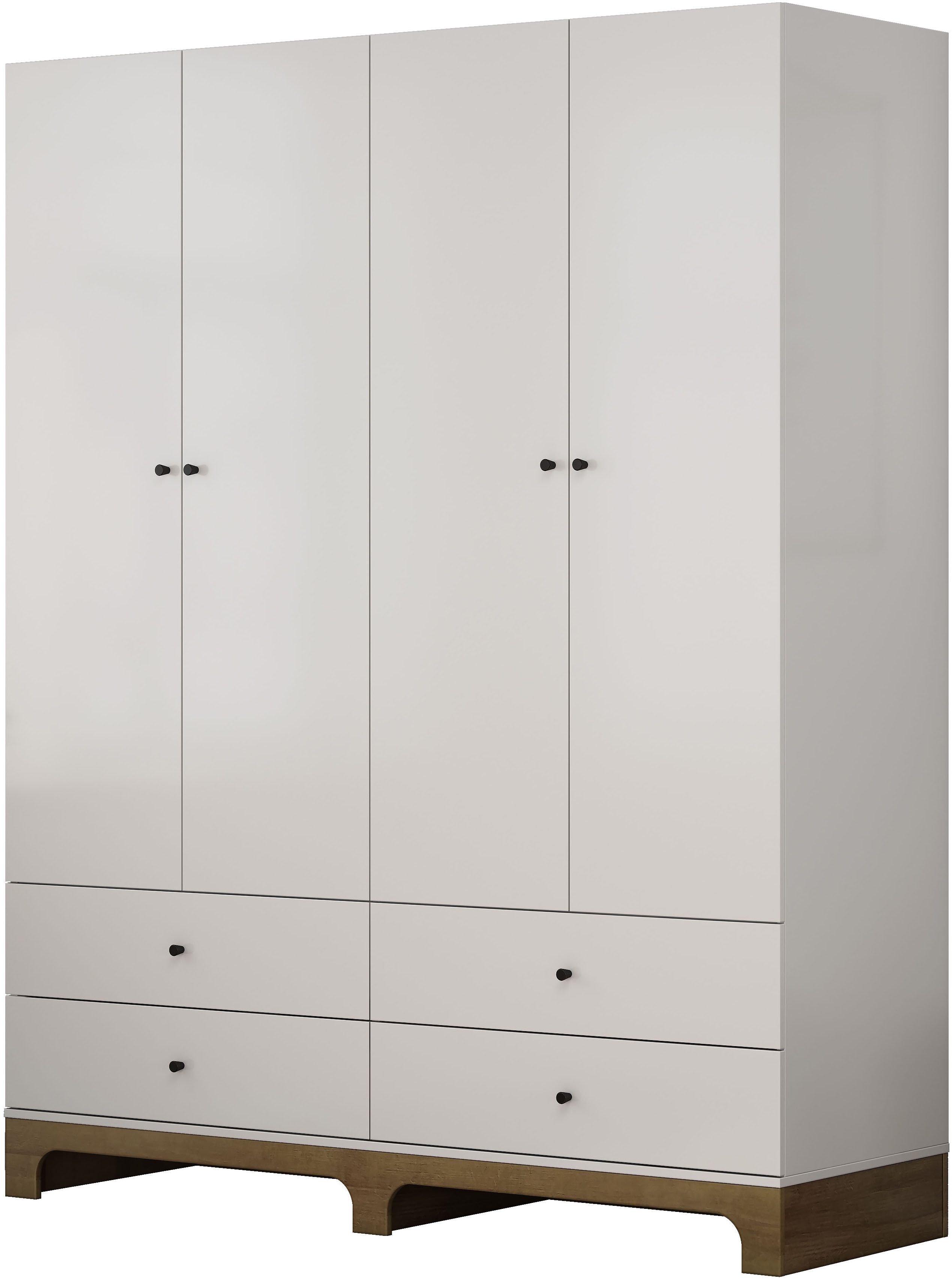 OTTO home Kleiderschrank Oslo Schlafzimmerschrank Garderobe weiß Landhaus Schlafzimmerschrank mit 4 Türen und 4 Schubladen, Breite 160cm