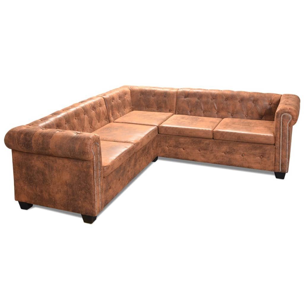 vidaXL Chesterfield Sofa Ecksofa Kunstleder Braun 5-Sitzer