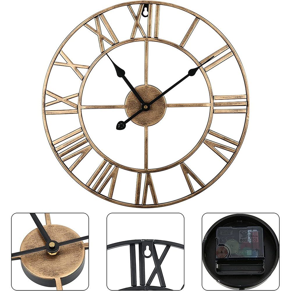 zggzerg Wanduhr Große Metall Wanduhr Leise Ohne Tickgeräusche Batteriebetriebe Wanduhr