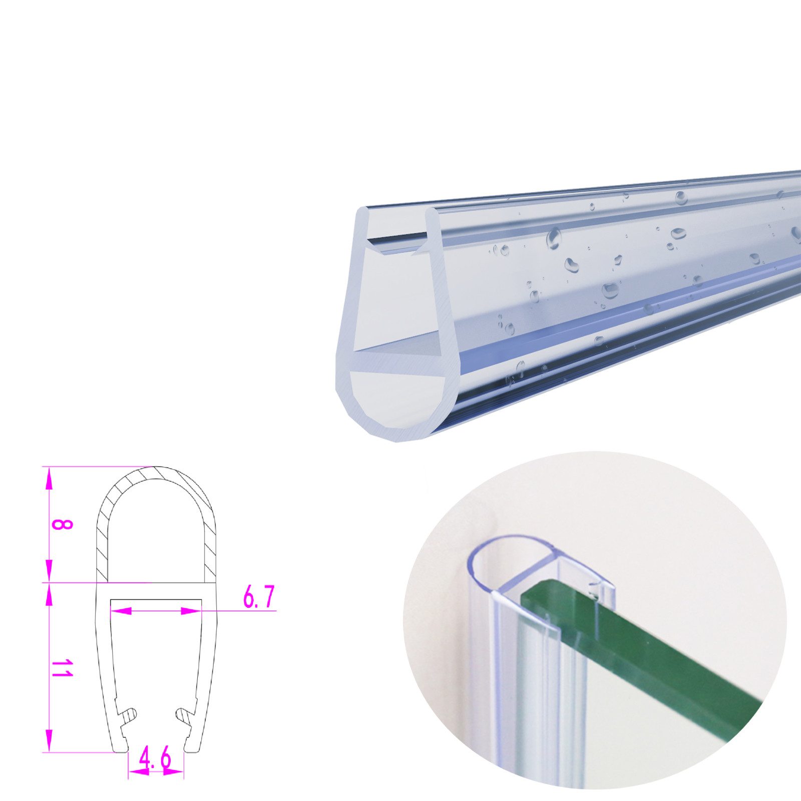 WITEN&NOCK Duschdichtung 5-6 mm Ersatzdichtung Ballondichtung Streifdichtung für Wasserabweiser, L: 60 cm, (2-St) – Bild 3 von 5