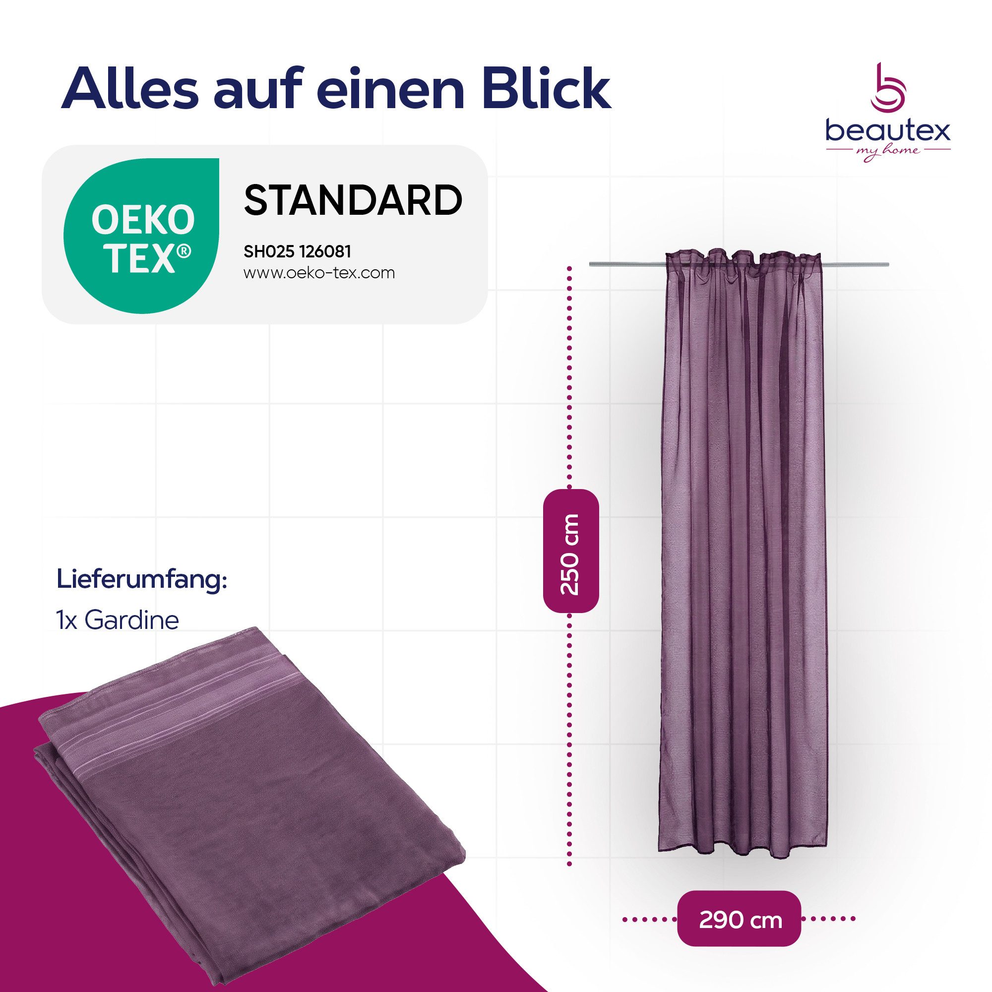 Beautex Gardine transparent Dolly, wählbar mit Kräusel- und Ösen- Aufhängung (1 St), Kräuselband, transparent