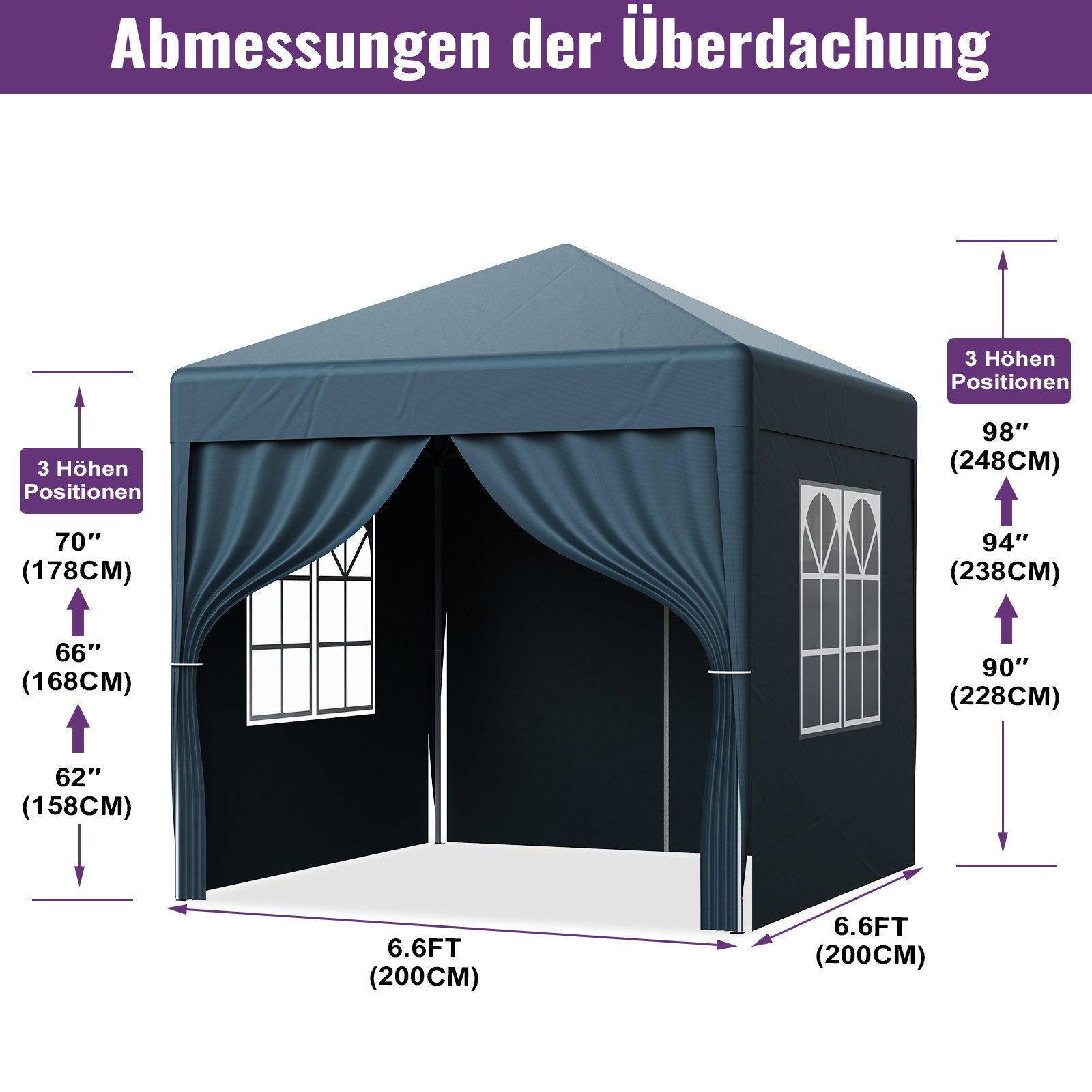 loefme Faltpavillon 2x2m / 3x3m, mit 4 Seitenteilen, Gartenpavillon mit 4 seitenteilen, höhenverstellbar,mit Tragetasche