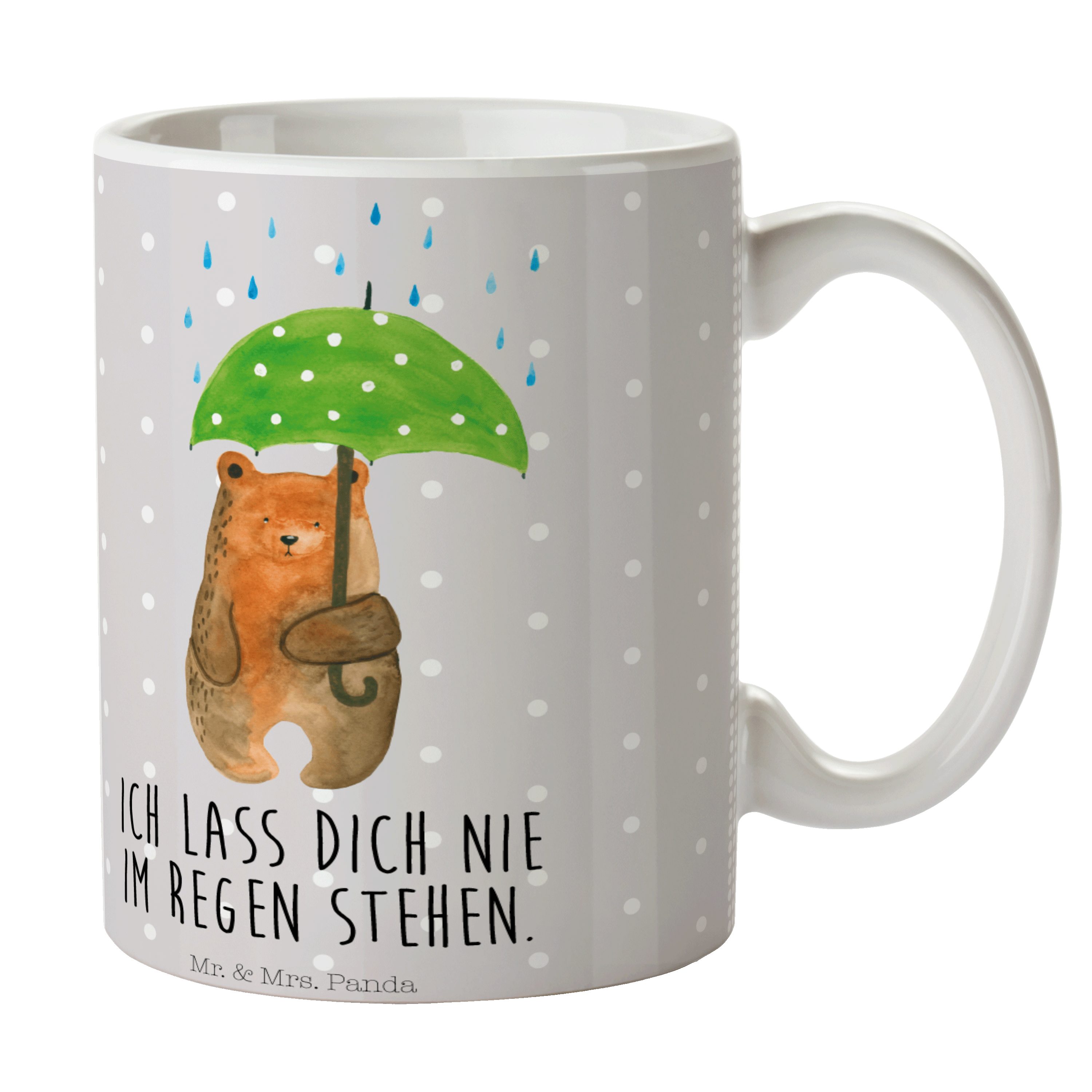 Mr. & Mrs. Panda Tasse Bär mit Regenschirm - Grau Pastell - Geschenk, Keramiktasse, Partner, Keramik