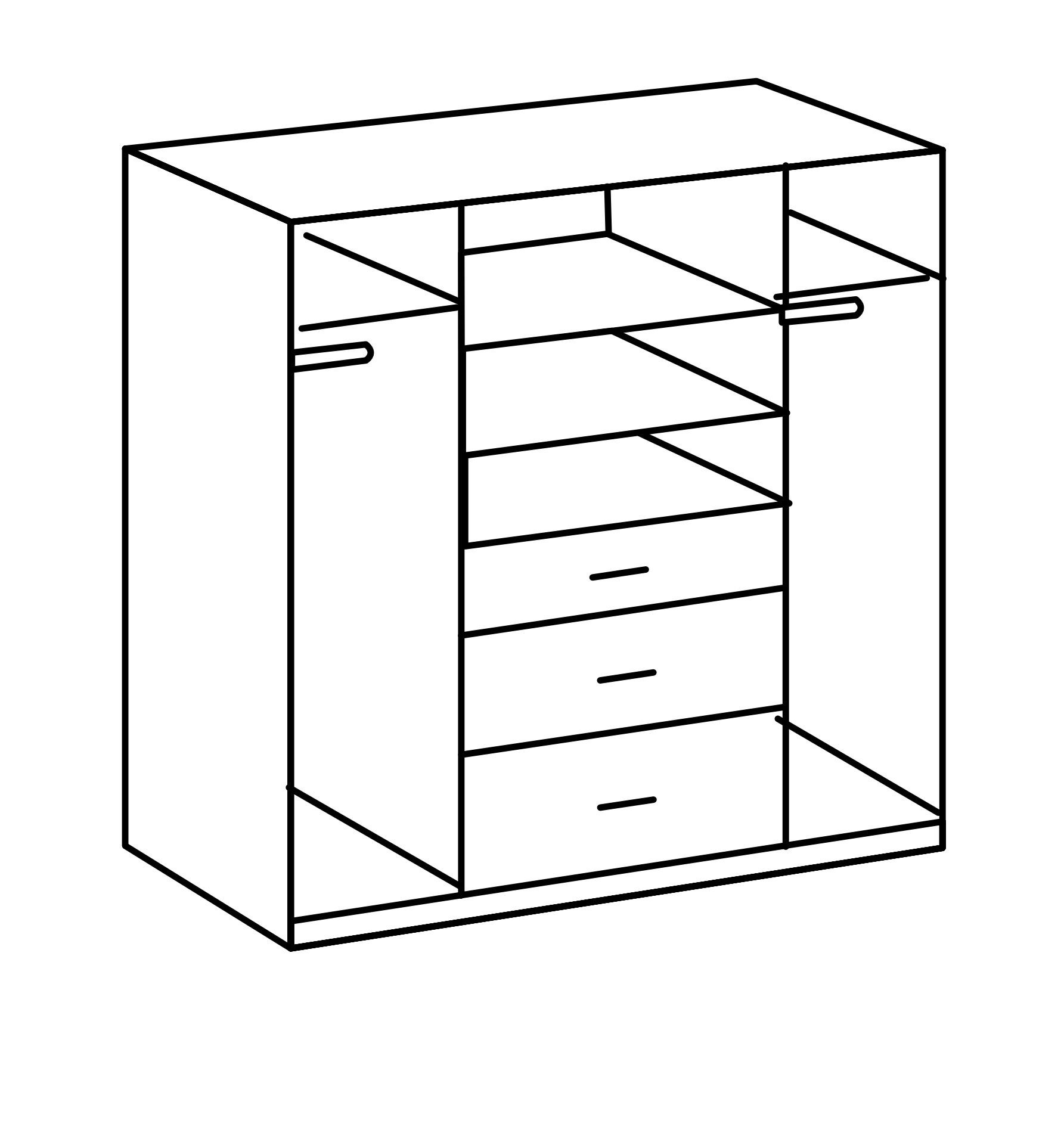 freiraum Kleiderschrank Click (B/H/T: 180x198x58 und 3 Türen mit Weiß cm) in 4 Schubladen