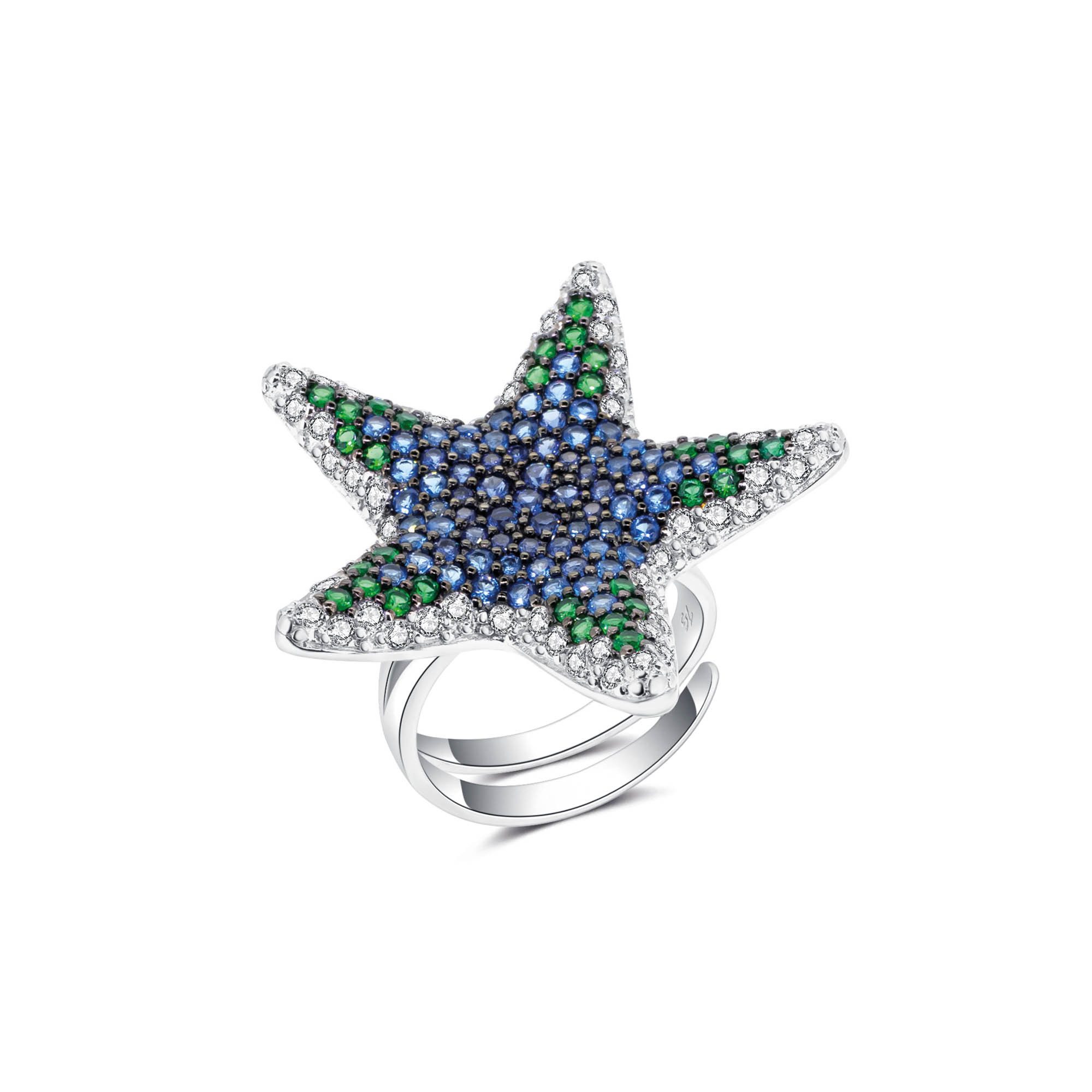 Seinerzeit FLORA & FAUNA Silberring Nelly Seestern Ring (1-tlg), Material: 925 Sterling Silber, rhodiniert, geschwärzt