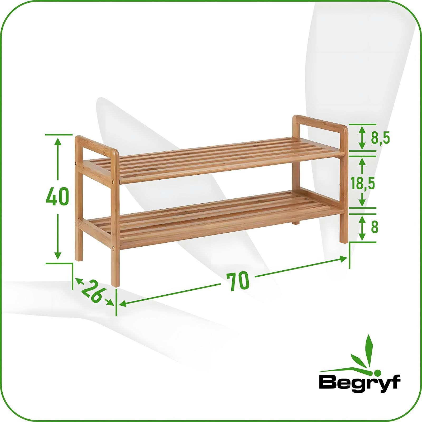BEGRYF Schuhregal Bambus Natur 70 x 26 x 40 cm, 2 Ablagen – Bild 3 von 5
